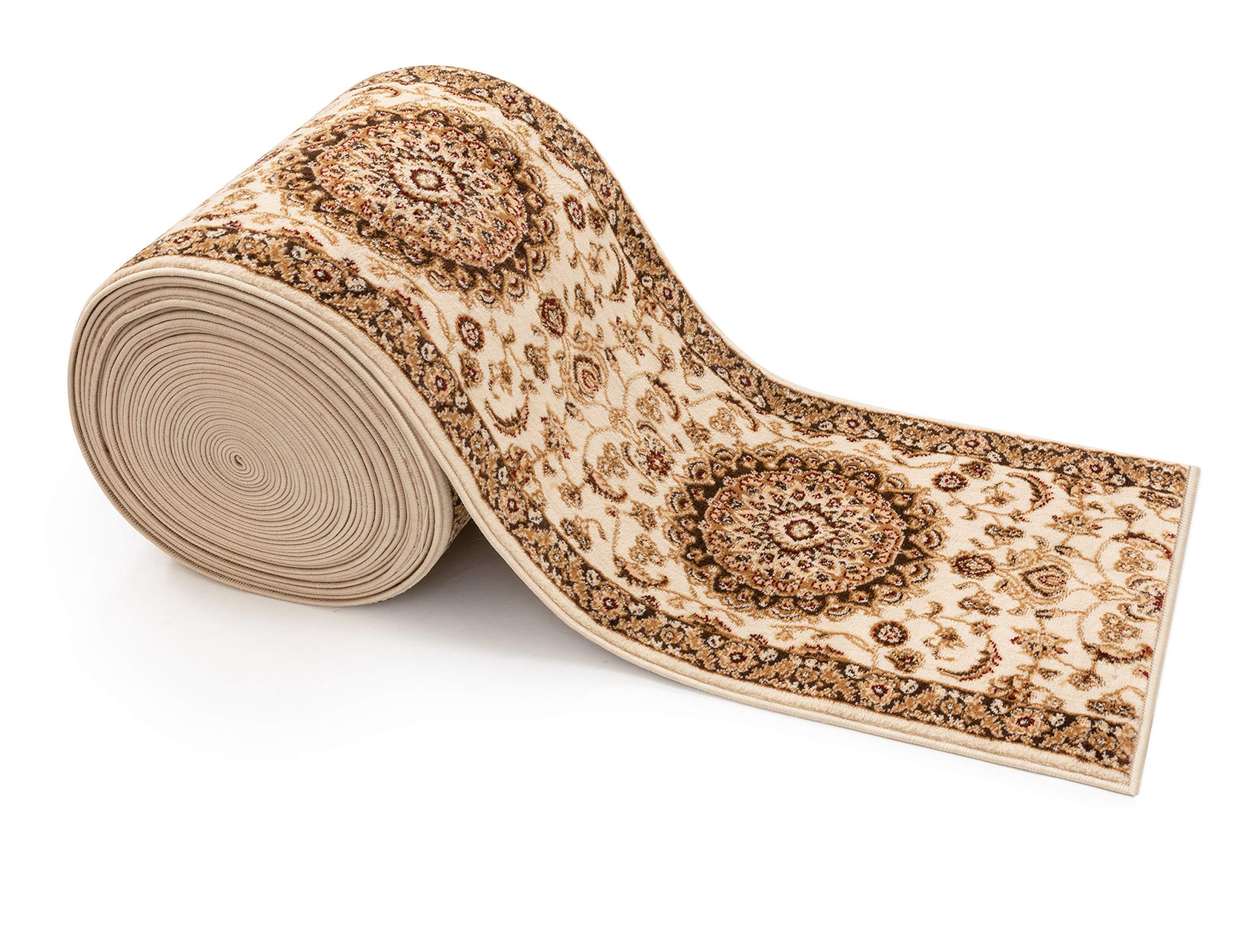 Custom Size Runner-Choose Your Length-Delos Ivory-Traditional Oriental Floral Medallion-27 Inch Wide x 100 Feet (27