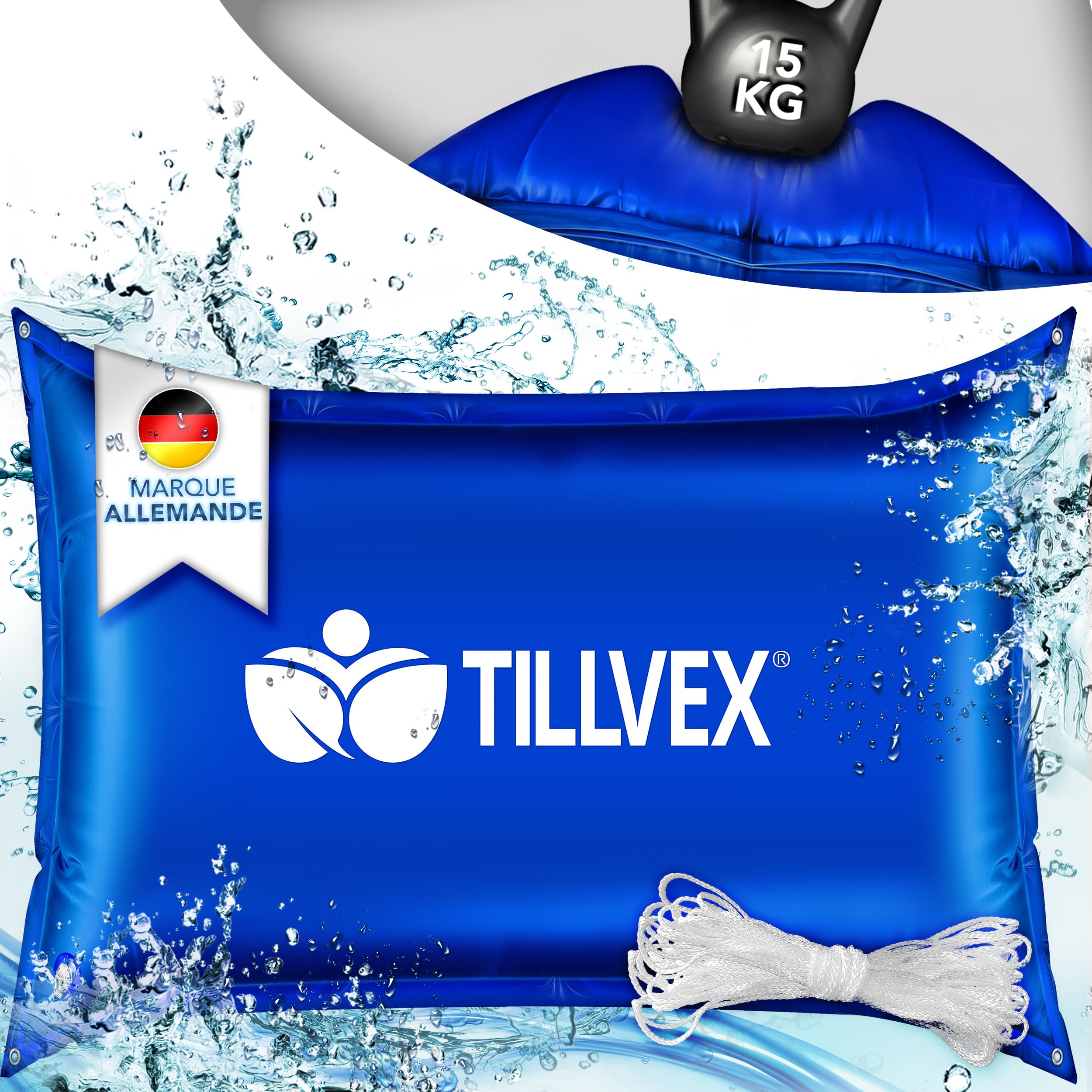 tillvex® Coussin de piscine pour l'hiver XXL 200 x 240 cm | Coussin d'air avec kit de réparation - Coussin d'hiver avec valve de sécurité - Double couture