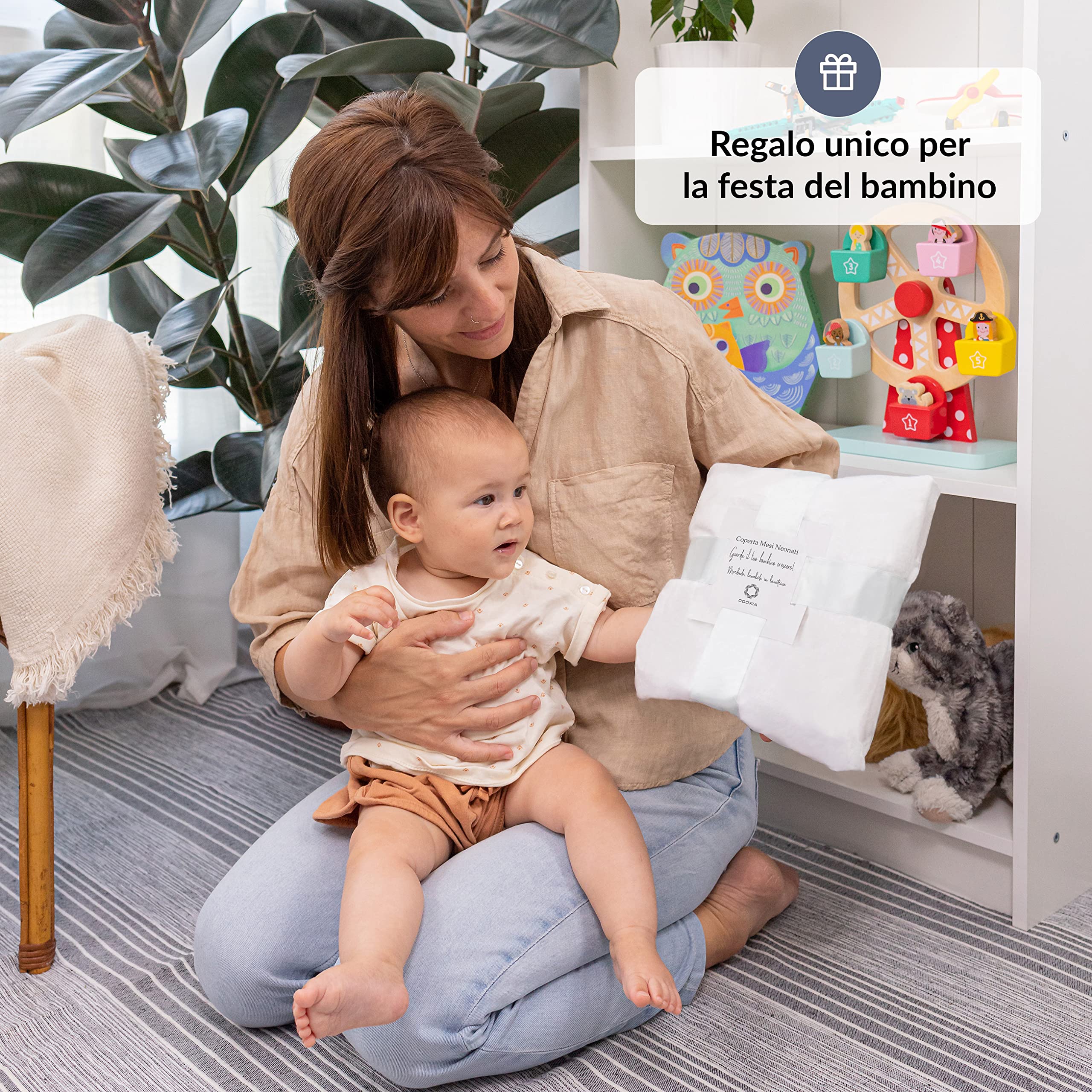 ODOXIA Coperta Mesi Neonato In Italiano | Tappetino Rotondo Mesi Per Maschio O Femmina, Unisex | Genere Neutro | Regalo Baby Shower Per Neomamme | Copertina Mesi Neonato | Cornici In Legno Incluse