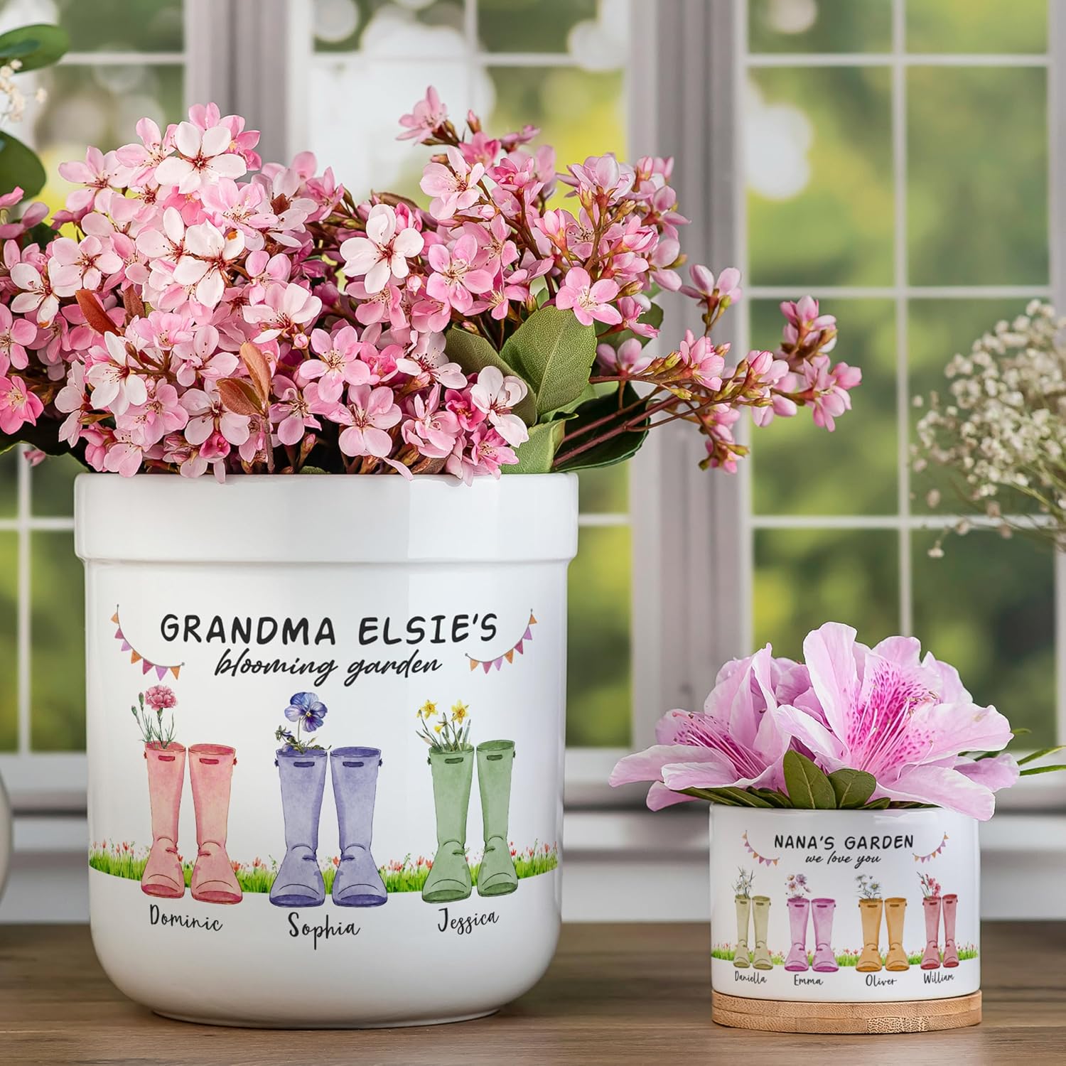 Customization Mill Grandma Gifts, Personalized Birth Month Flower Garden Pot, 2 Optional Sizes, Custom Flower Pot with Names for Grandma