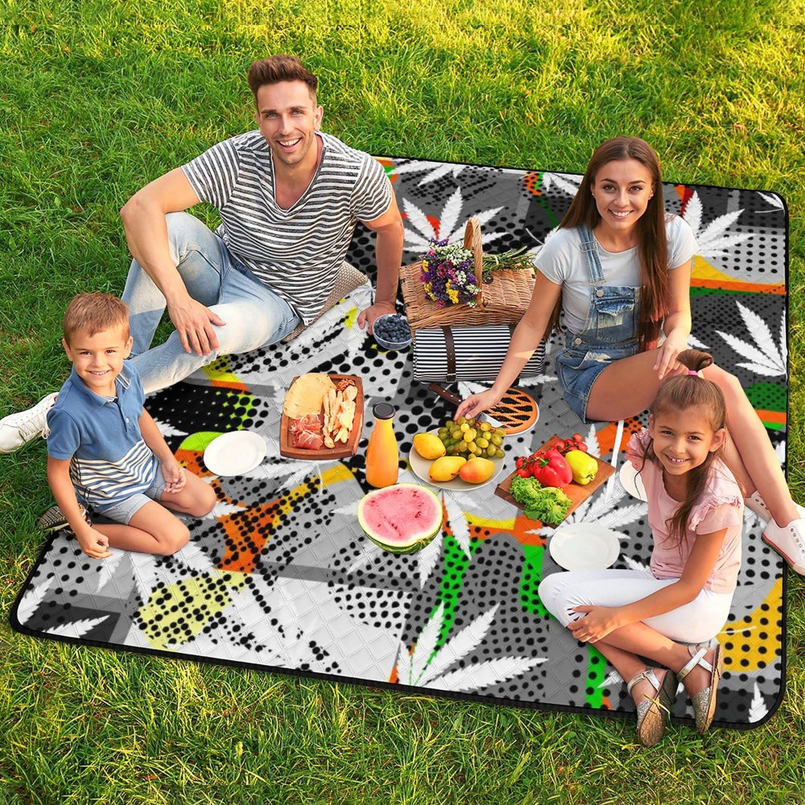3D Impression Les Feuilles Couverture Pique Nique Les Les planteses Tapis Pique Nique Nappe Picnic Couverture De Pique-Nique pour Camping, Parc, Jardin 200x200cm
