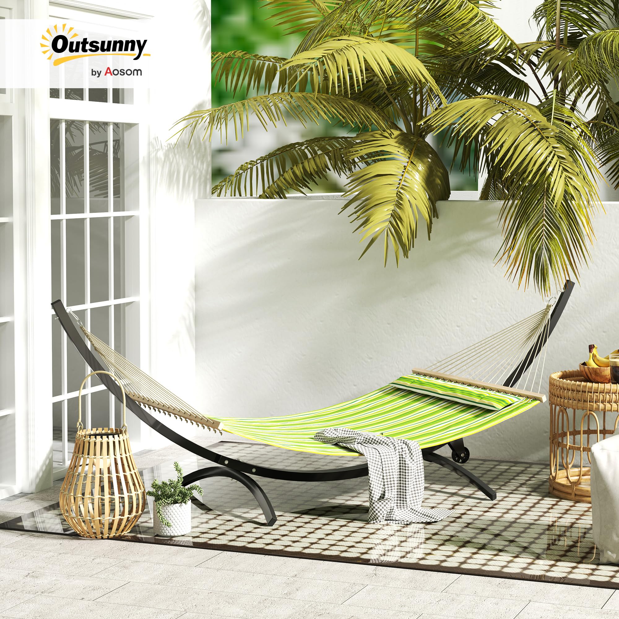 Outsunny Support de hamac en métal avec Roues, 150 kg, 337 x 118 x 118 cm Noir