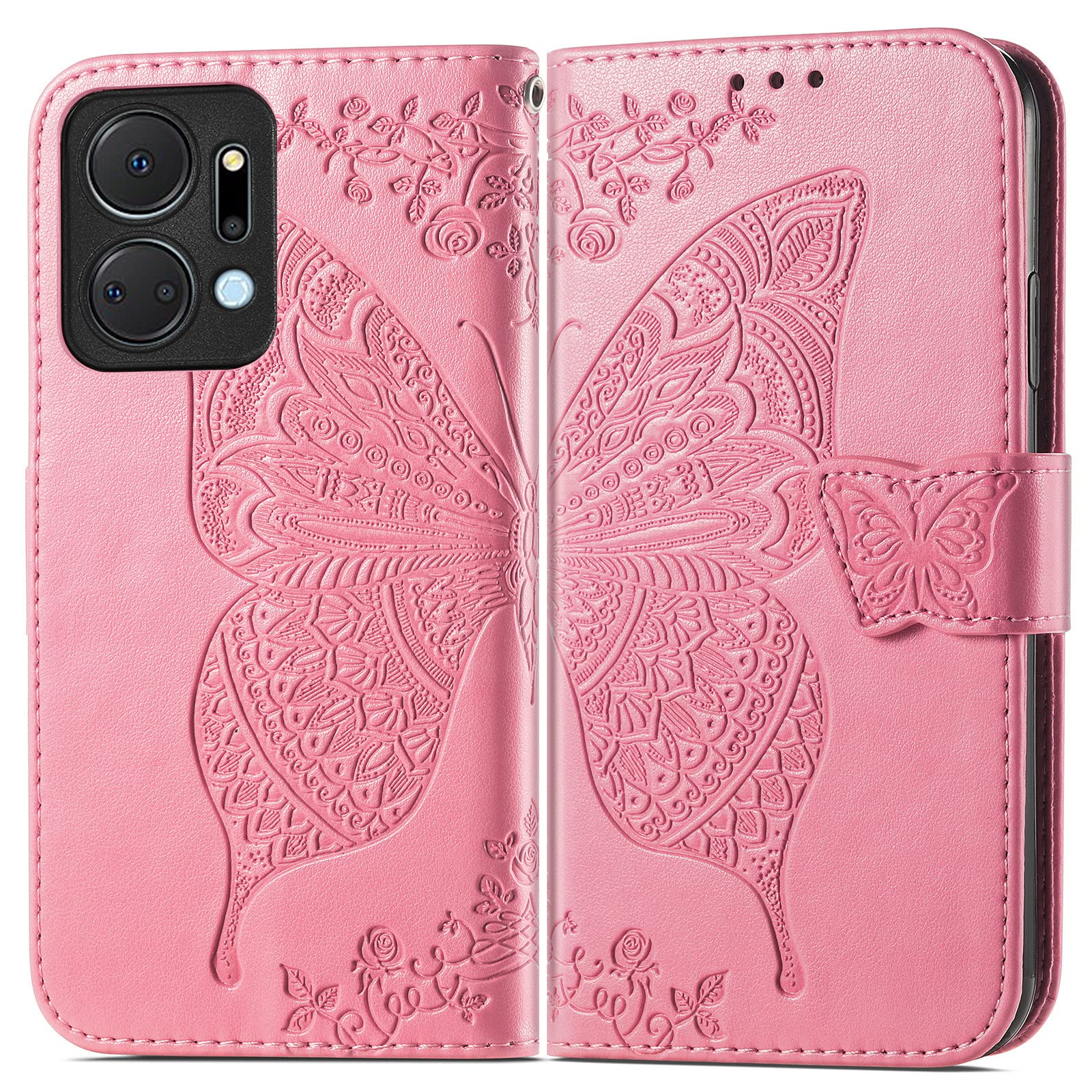 Cover Honor X7a Strass Custodie PU Pelle Case Shell Glitter Brillanti 3D Cover Cane e gatto in rilievo Design Flip Book Style Cover Case With Hand Strap Magnetico per Honor X7a,Viola