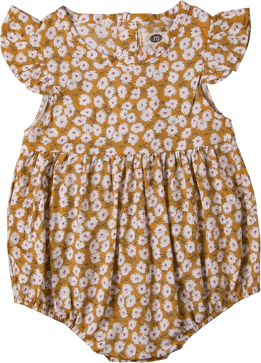 Toddler Baby Girls Floral Print Ruffled Sleeve Onesies Romper Bodysuit Baby Summer Jumpsuit Onesie Outfits（Yellow, 0-6 Months）