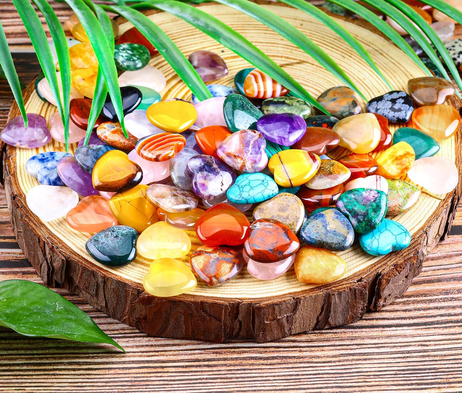 72pcs Natural Heart Shaped Crystal Stones 0.8 Inch Pocket Worry Palm Stones Assorted Healing Crystals Bulk Mini Chakra Hearts Gemstone for Decoration Yoga Reiki Gifts 247 to 250g
