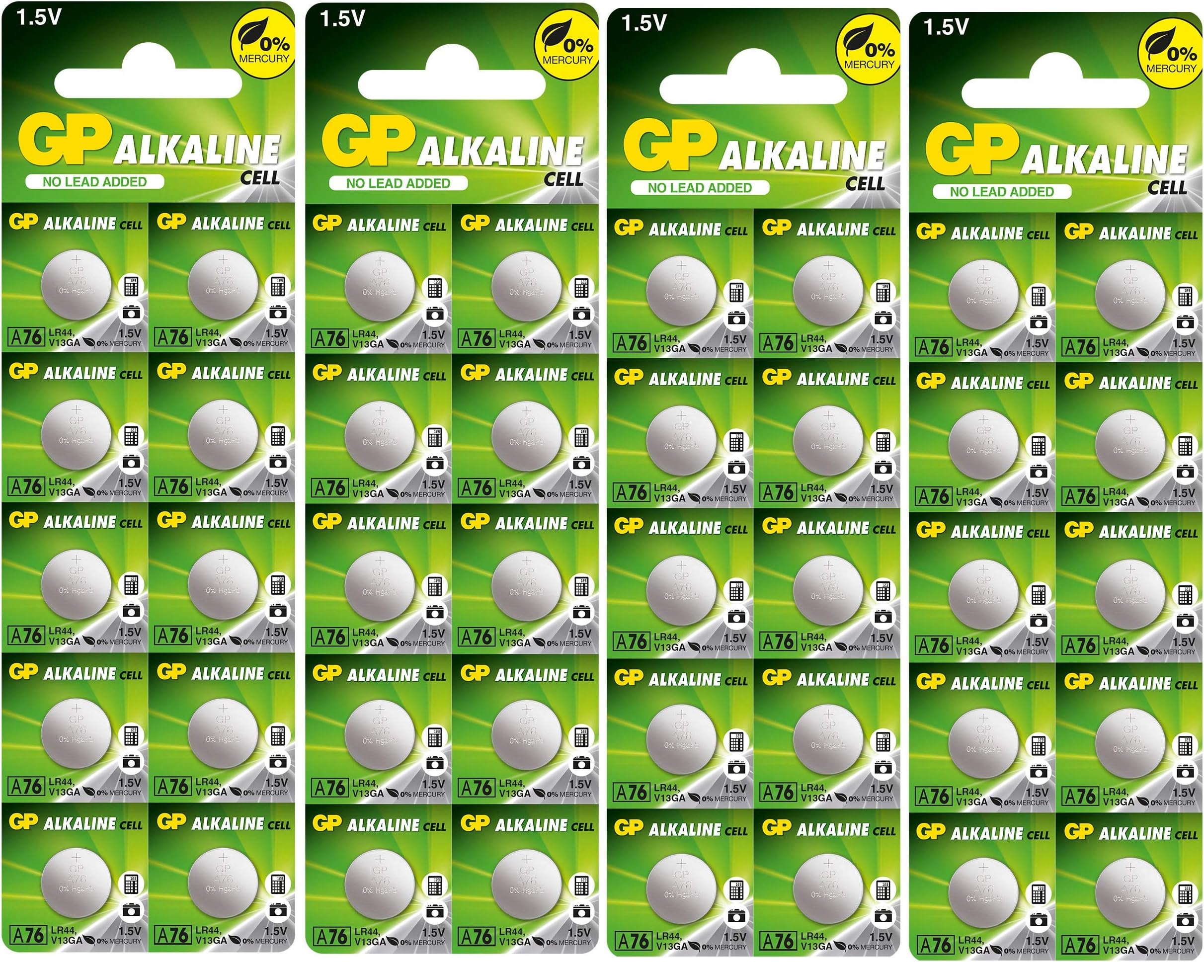LR44 40-Pack of GP Batteries LR44 Button cell batteries Also known as AG13 / A76 suitable for Toys Calculators/Tv Remotes/Watches etc