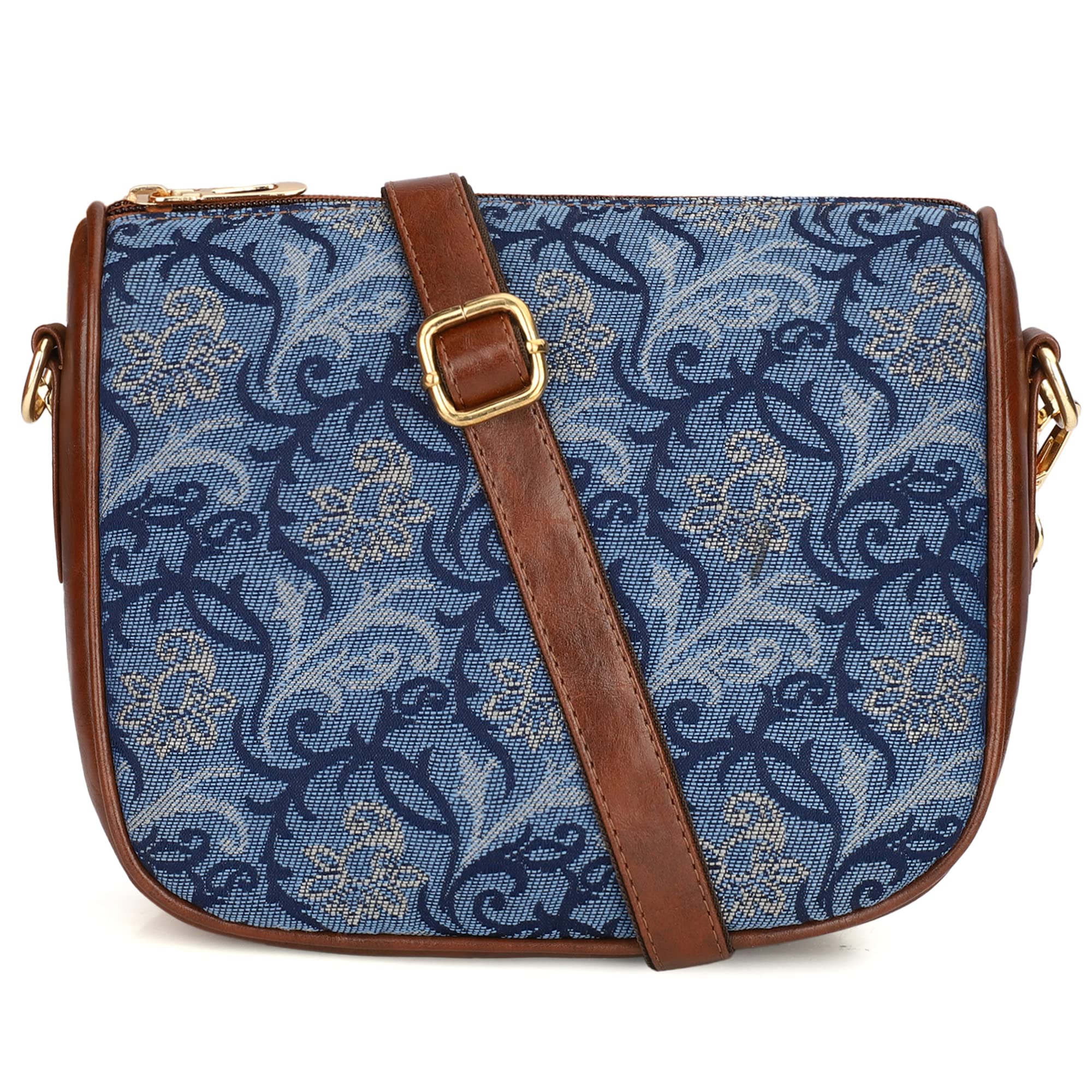 The Clownfish Garnet Series Printed Handicraft Fabric & Tapestry Crossbody Sling Bag for Women Ladies Single Shoulder Bag Shoulder Belt (Blue-Floral) (B09WYSN4XL) Amazon Price History, Amazon Price Tracker