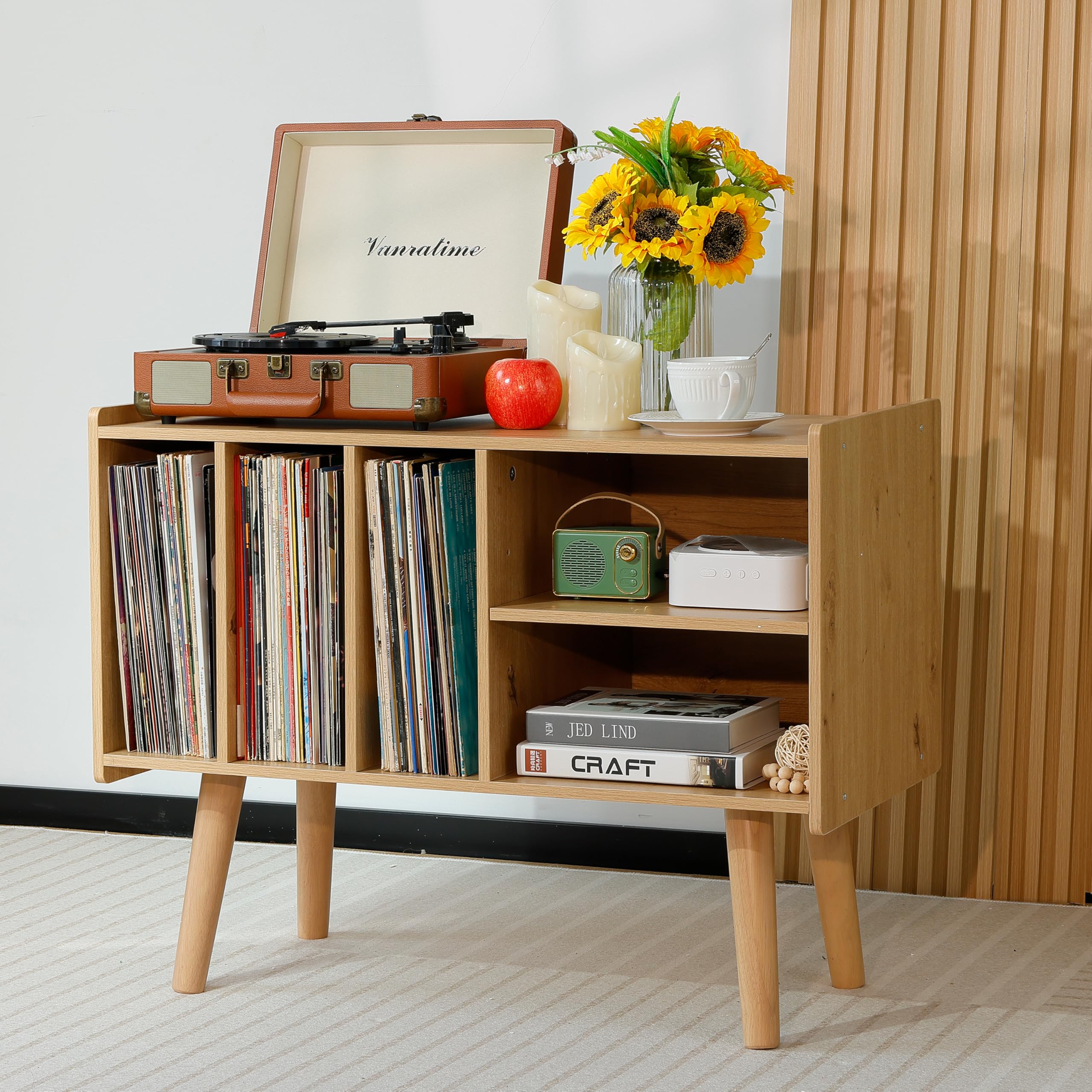 Mophorn Supporto Per Giradischi Con Presa Di Corrente, Contiene 350 Album, Tavolo Con Contenitore Per Vinili Vintage Per Soggiorno Camera Da Letto Marrone 85713101