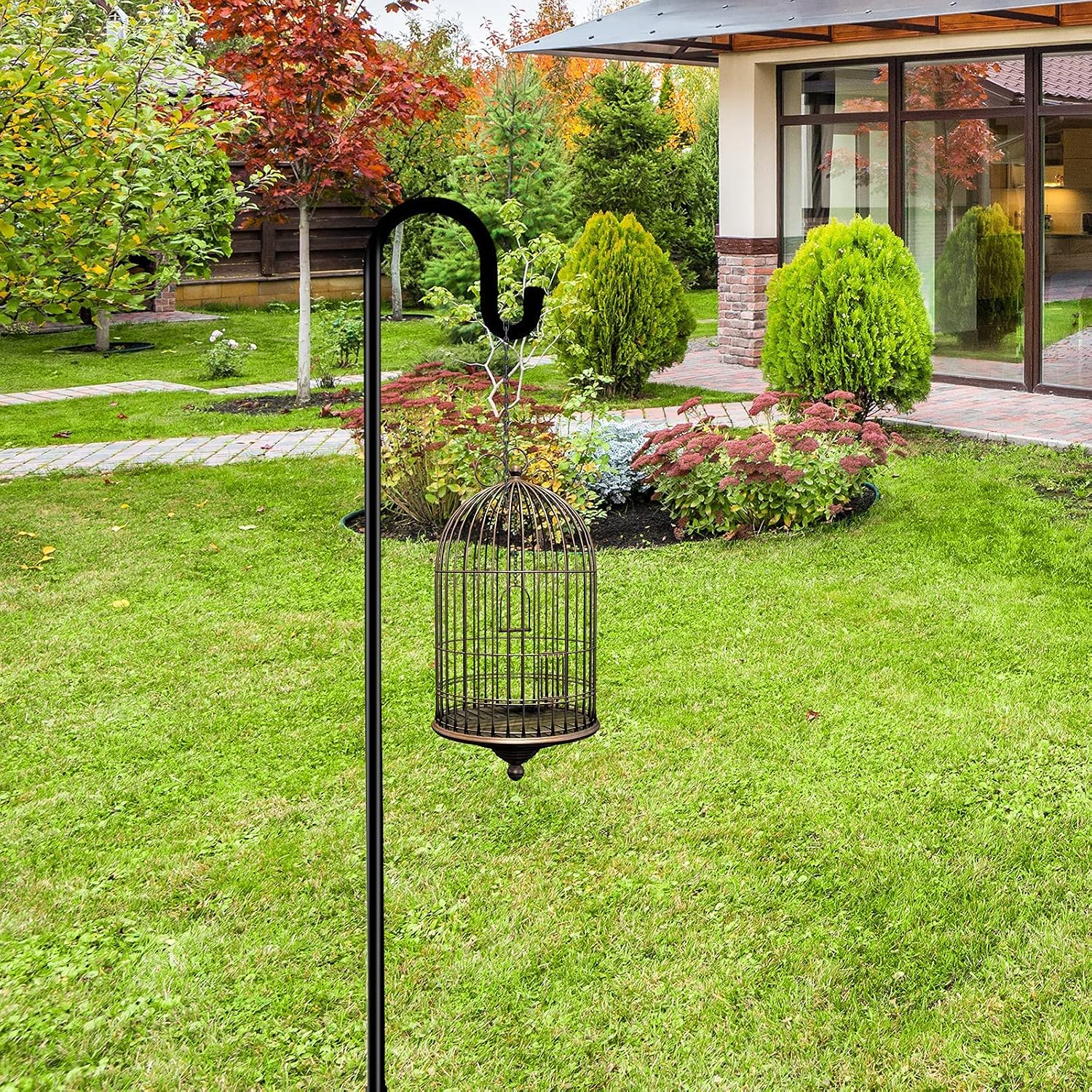 Shepherd-Hooks for Bird-Feeder Outside Hanging - Adjustable Hummingbird Feeder Hanger with 5 Prongs Base Garden Lantern Pole for Outdoor Flower Basket Solar Light Weddings Décor