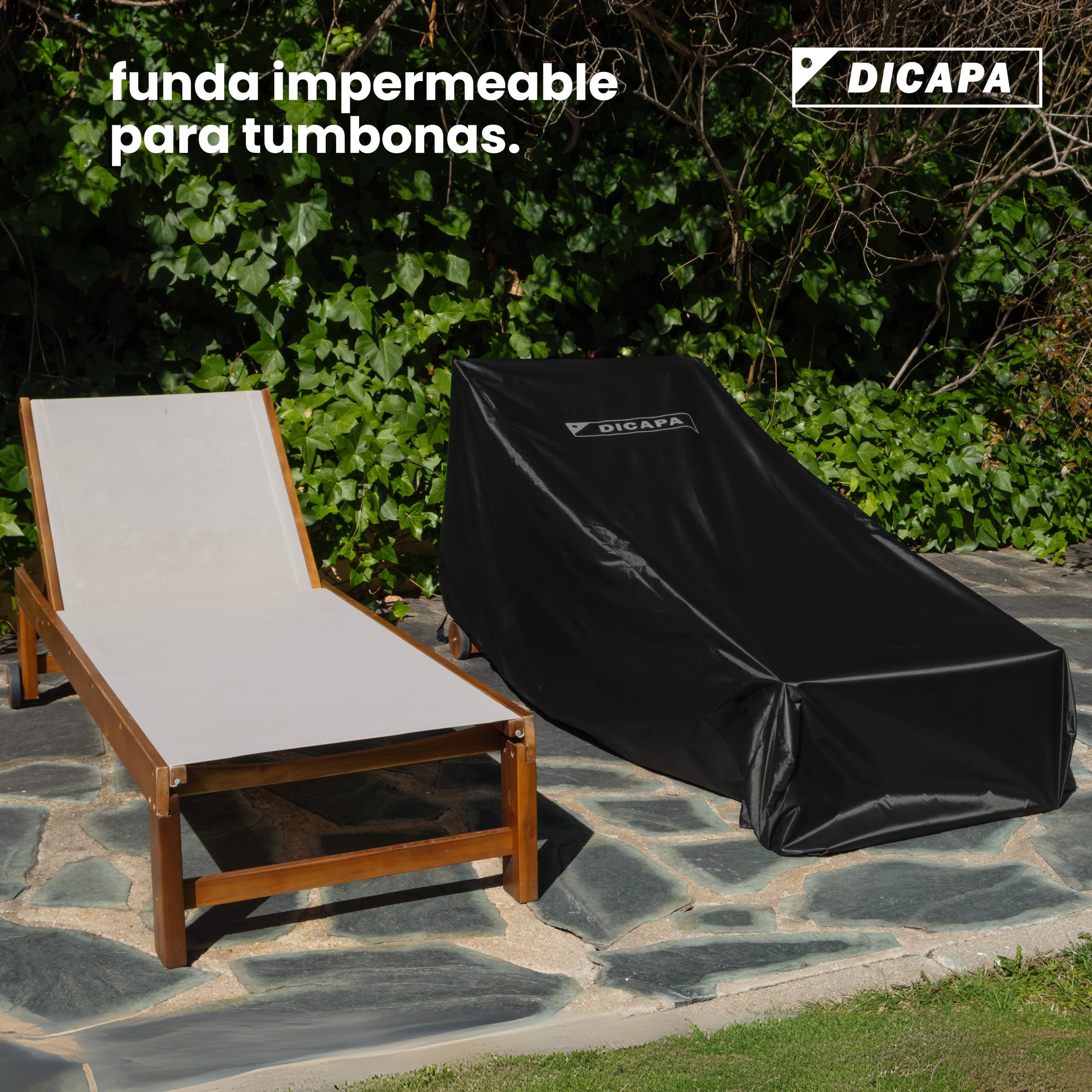DICAPA Funda Tumbona Jardin (200x75x70cm) Funda Tumbona Exterior Impermeable, Fundas para Tumbonas (Negro) Funda Hamaca Jardin