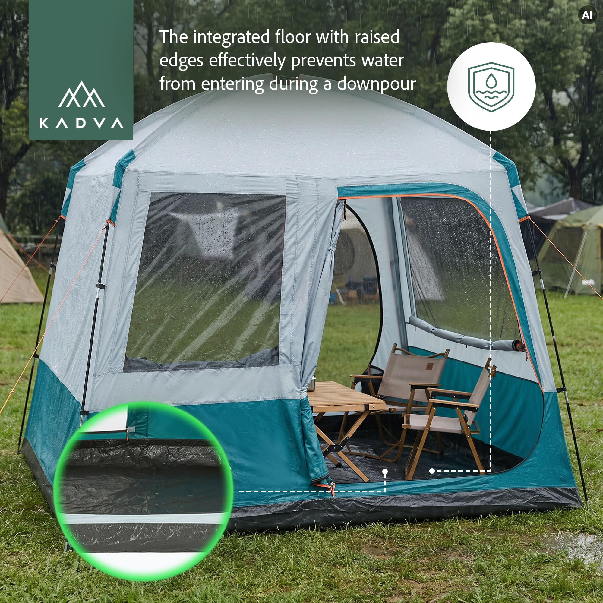 KADVA Kavio Hall Aufenthaltszelt 5 Personen, 240x240x225 cm, wasserdicht