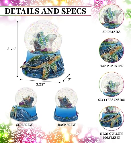 Miniatura 2 de CoTa Global Decoración de globo de nieve de tortuga marina Elegante figura de globo de nieve rosa brillante en el interior de la figura de globo de