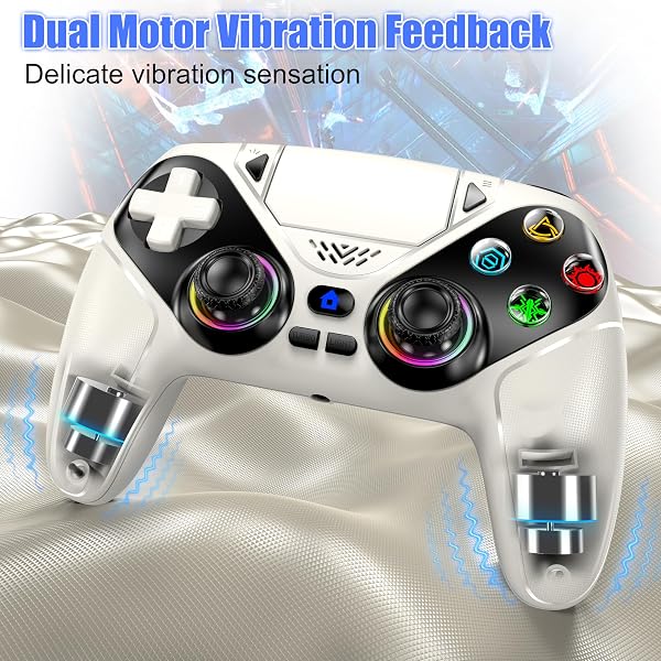 Gamrombo LED Wireless Controller for PS5, Compatible with PS5 Pro/Slim/PC, Dual Vibration, Macro/Turbo Function, 3.5mm Audio Jack, 6-Axis Motion Control Gamepad with Speaker(White) - 4