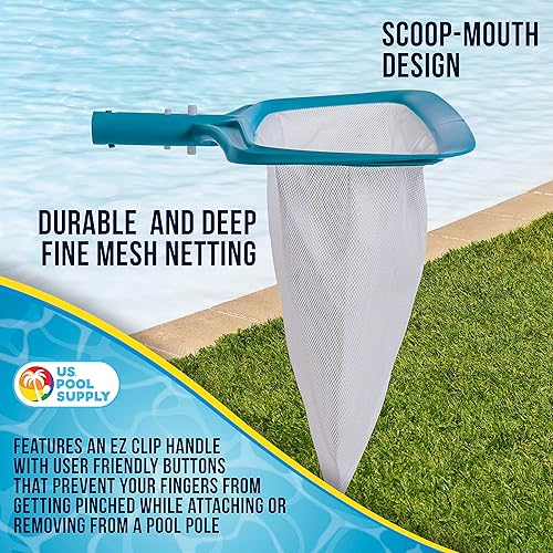 Miniatura 4 de U.S. Pool Supply Rastrillo profesional de hojas de piscina de 17 pulgadas con bolsa de red profunda de 13 pulgadas, red de malla fina duradera,