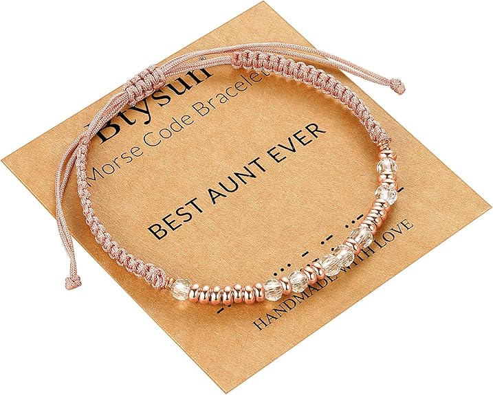 Btysun Morse Code Bracelets for Women Christmas Gift Stocking Stuffers for Teens Pink Braided Bracelets Inspirational Best Friend Birthday Gifts for Her High School Graduation Gifts for Her 2025 Mom Bracelet Jewelry