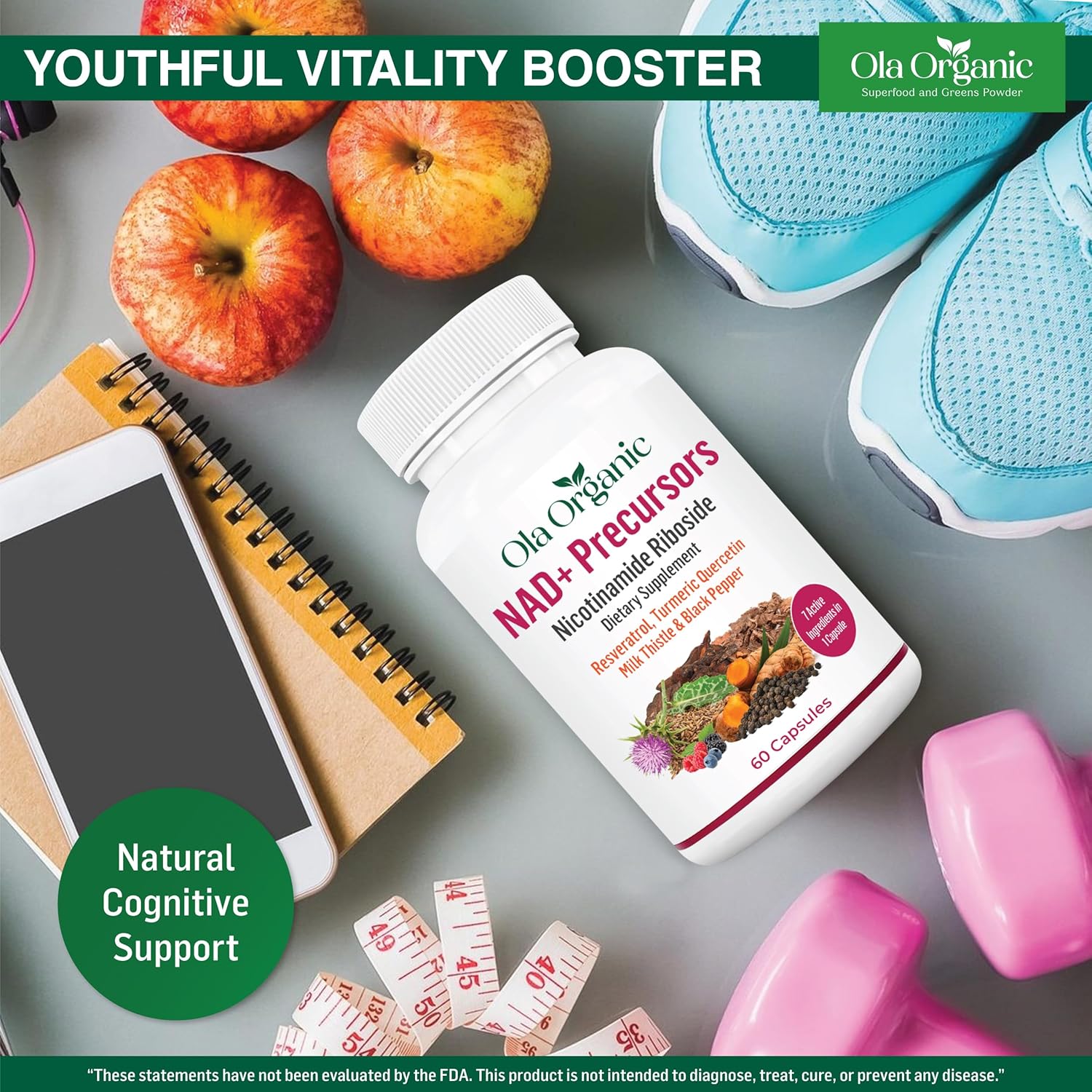 NAD+ Supplement & NAD Booster for Cellular Energy and Healthy Aging – Plant-Based Nicotinamide Riboside (NR) NAD Precursor with Resveratrol, Turmeric, Quercetin, Rhodiola & Milk Thistle – 60 Capsules