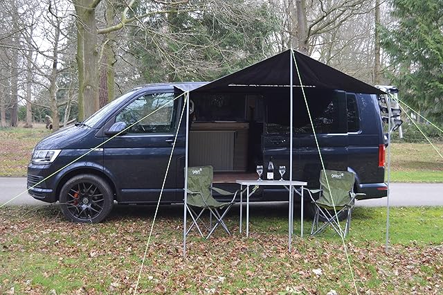 WILD EARTH SQUARE Sun Canopy Awning for Camper Vans, Van Conversions, Motorhomes or Caravans 240cm x 240cm DARK GREY