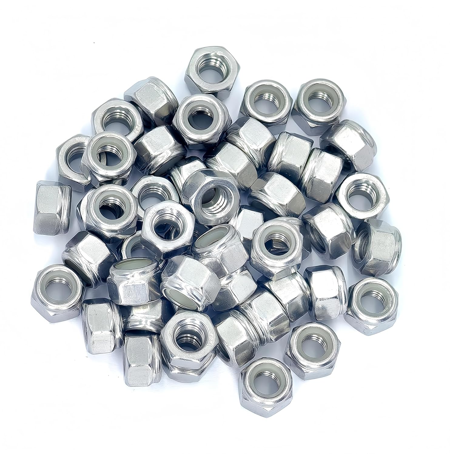 10Pcs 1/2-13 Nylon Insert Hex Lock Nuts, 304 Stainless Steel Locknuts,Standard Inch Thread Nylock Nuts,Silver Tone