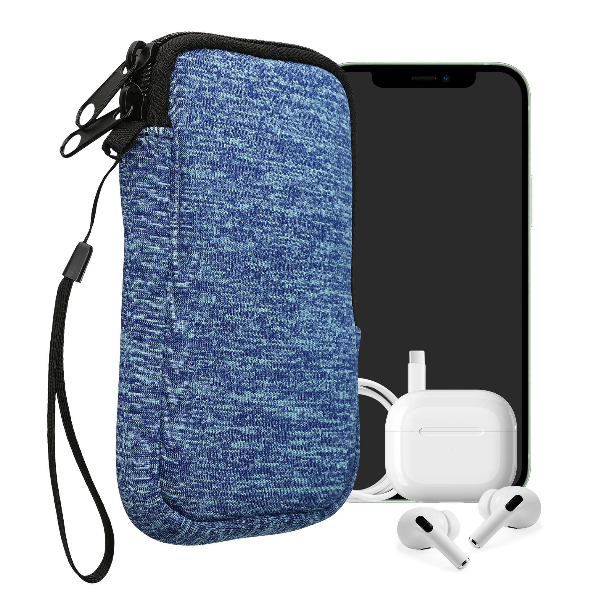 kwmobile Universal Phone Pouch Size M - 5.5" - Neoprene Smartphone Pouch with Zip - Water-Repellent Mobile Phone Case - Sleeve in Ocean Blue/Light Blue