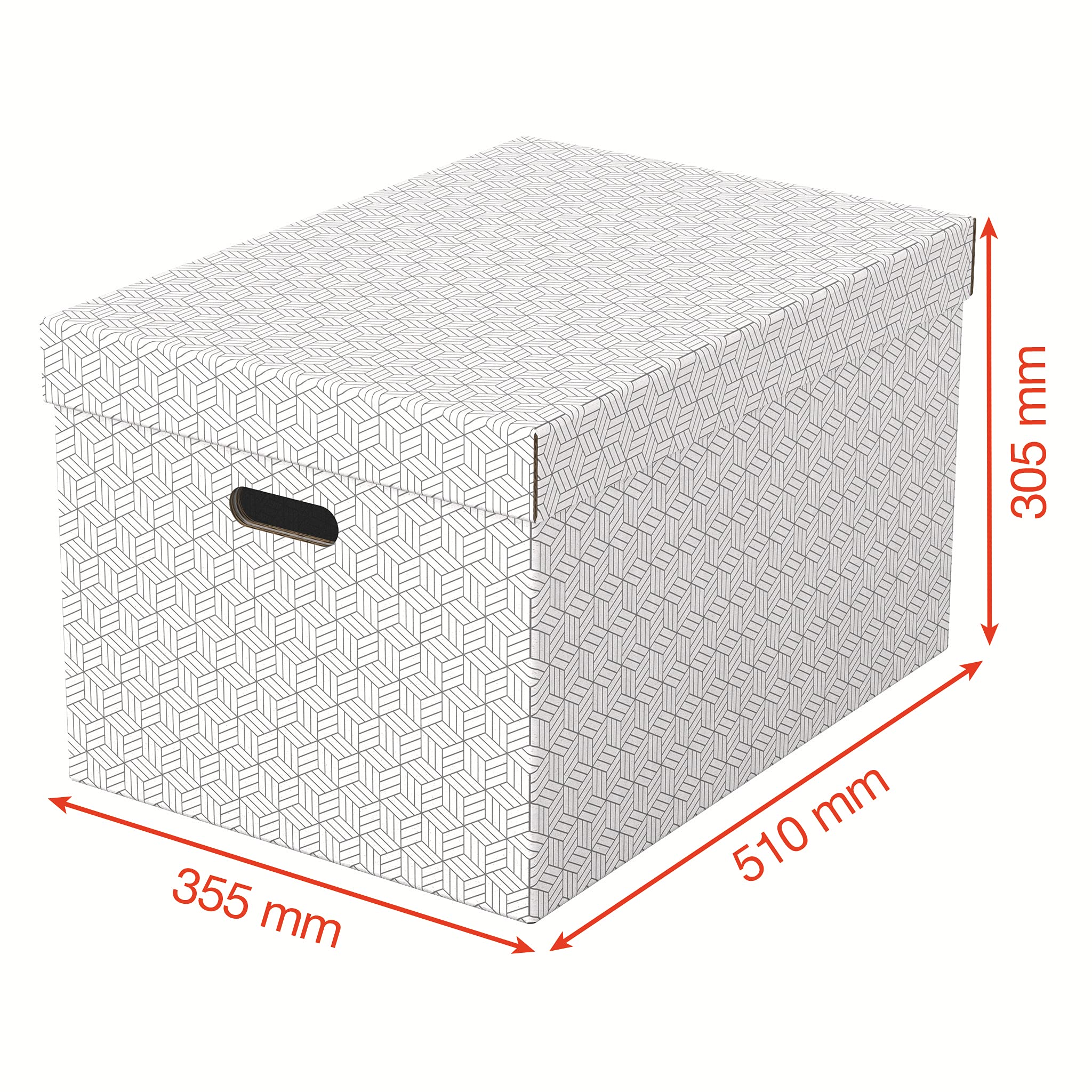 Esselte - Lot de 3 Grandes Boîtes avec Couvercle, Rangement & Organisation, 100% Carton Recyclé, 100% Recyclable, Motif Géométrique, Blanc, 628286, Large