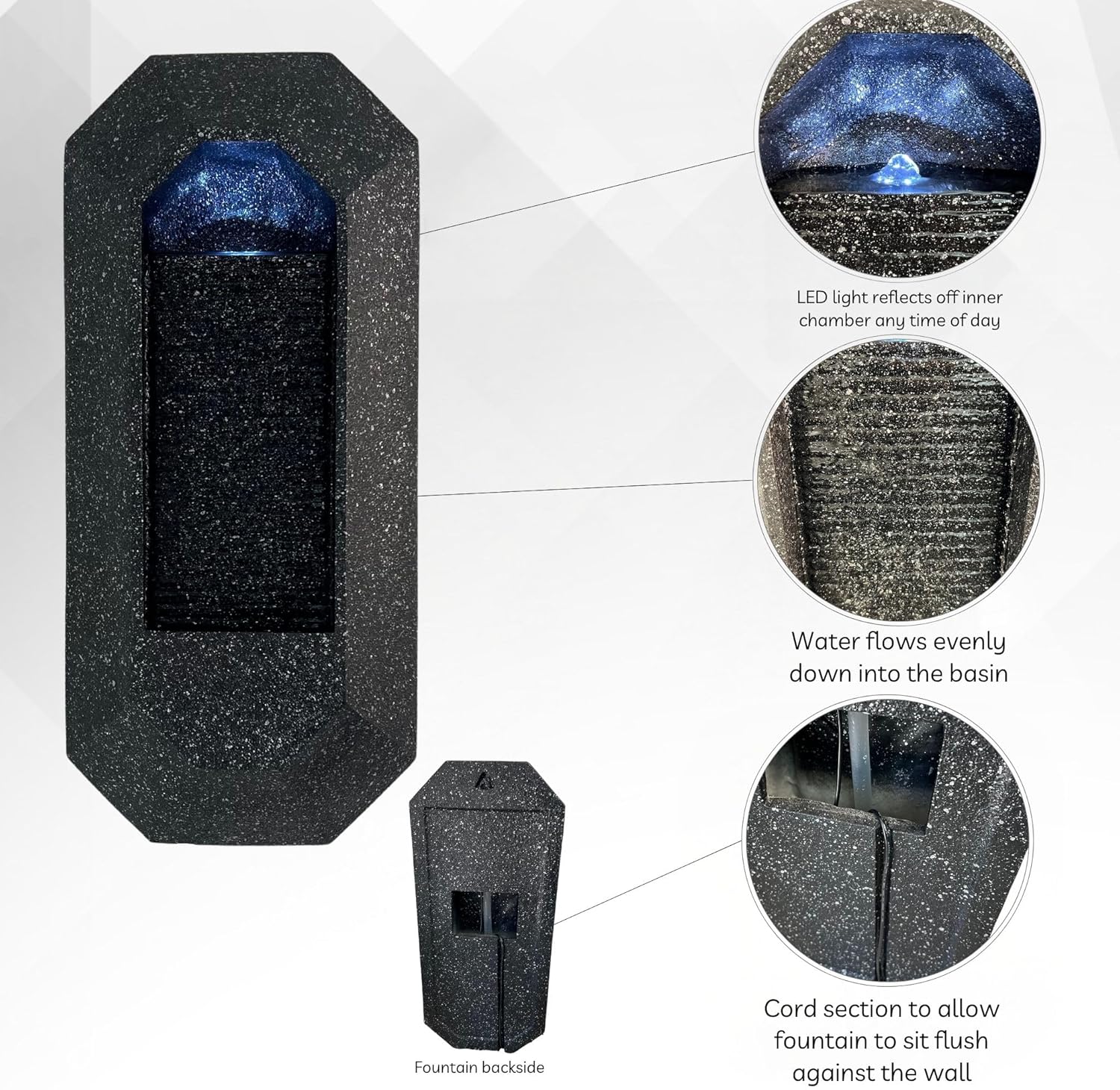 XBrand 23.3" H Black Wall Fountain with LED Light