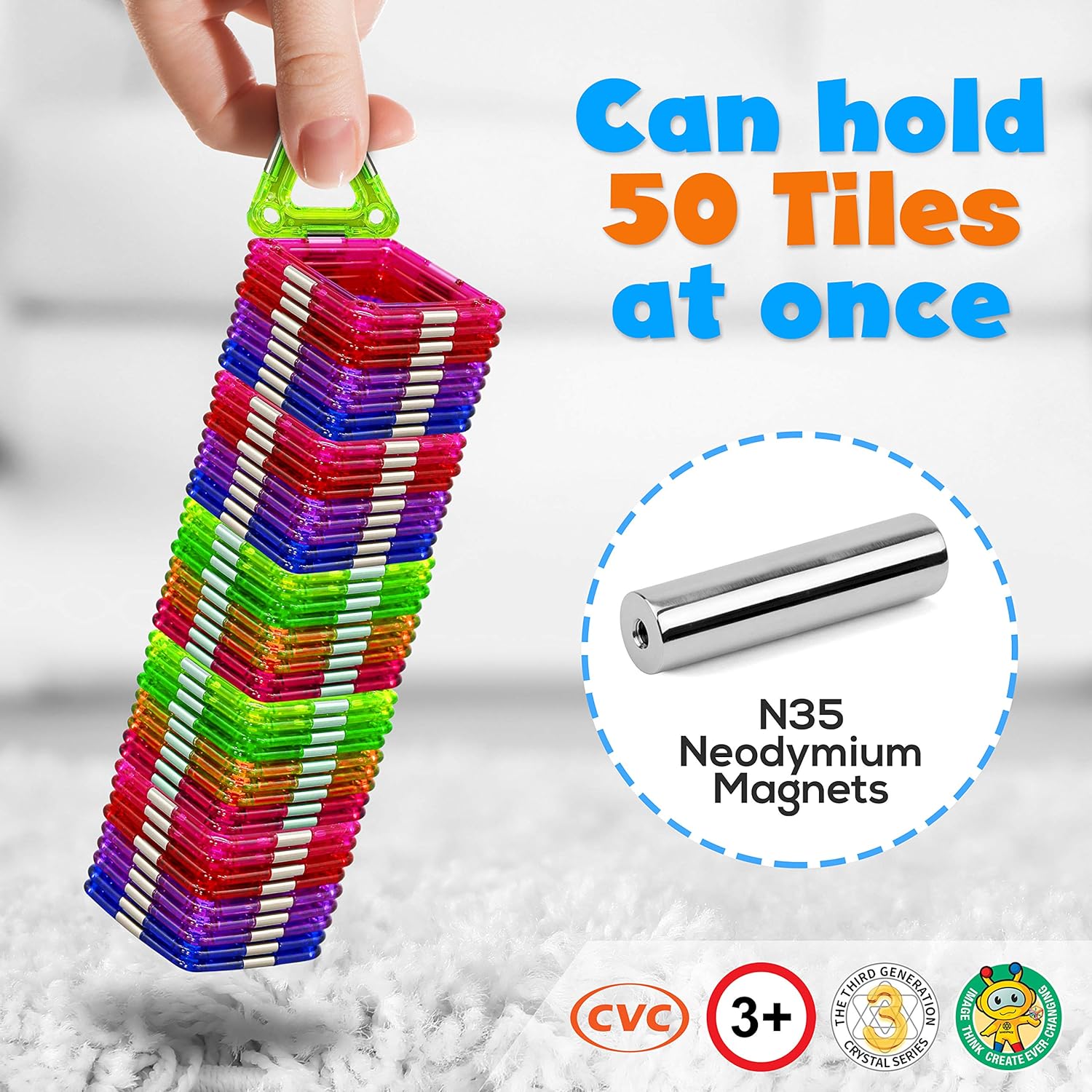 Hurtle Magnetic Building Blocks for Kids - Preschool Learning Toys Shapes Block Educational Magnet Tiles Kids Toy Set w/car Accessories - Safe Magnetic Blocks for 3 Year Old & Up