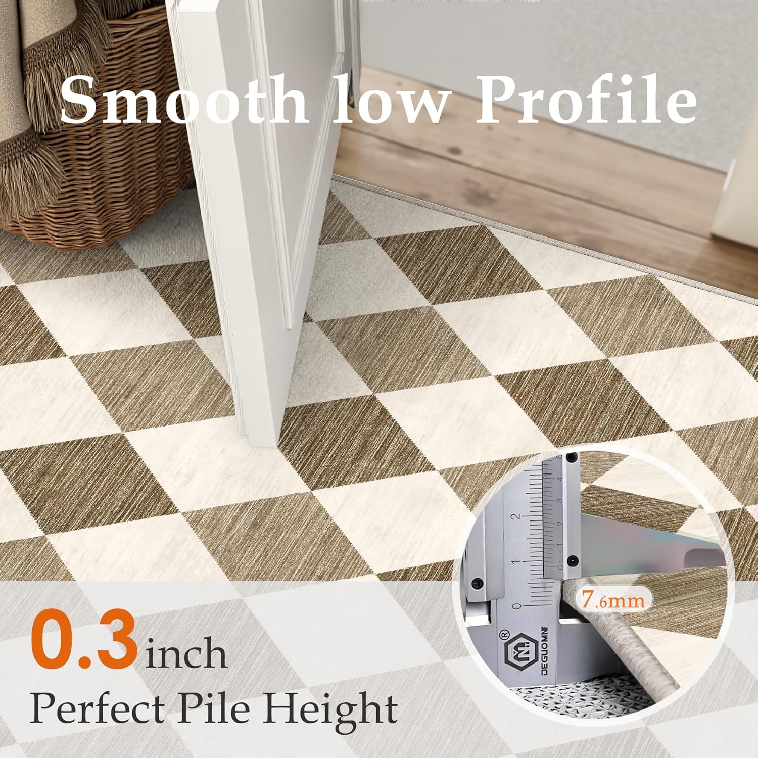 2x6 Checkered Brown Runner Rug for Living Room Bedroom Washable Soft Modern Non Slip Runner Rug Lightweight Low Pile Neutral Runner Entrance Dinning Laundry Room Kitchen Hallway