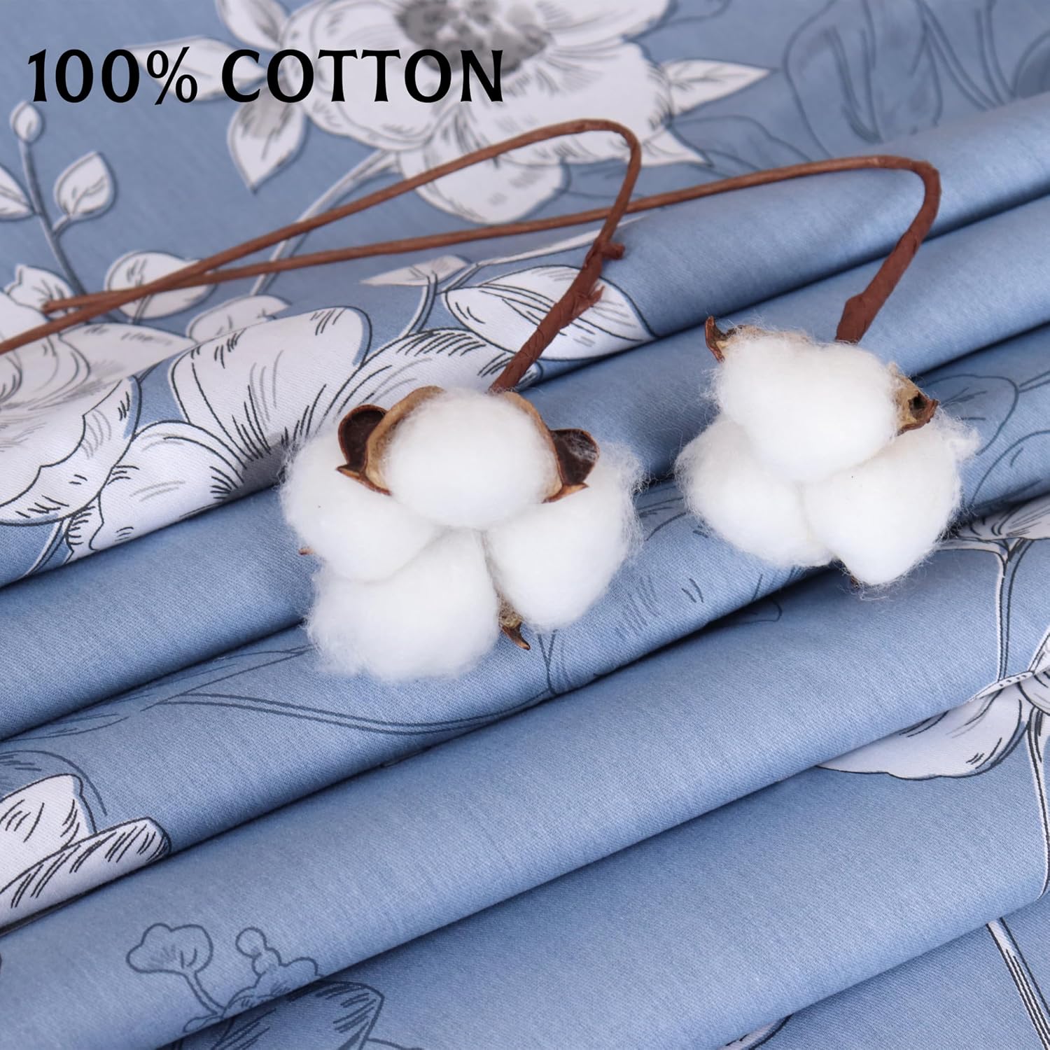 100 Percent Cotton King Size Flat Sheet Floral Printed Blue Hotel Luxury Bedding Sheets Soft and Breathable Top Sheet