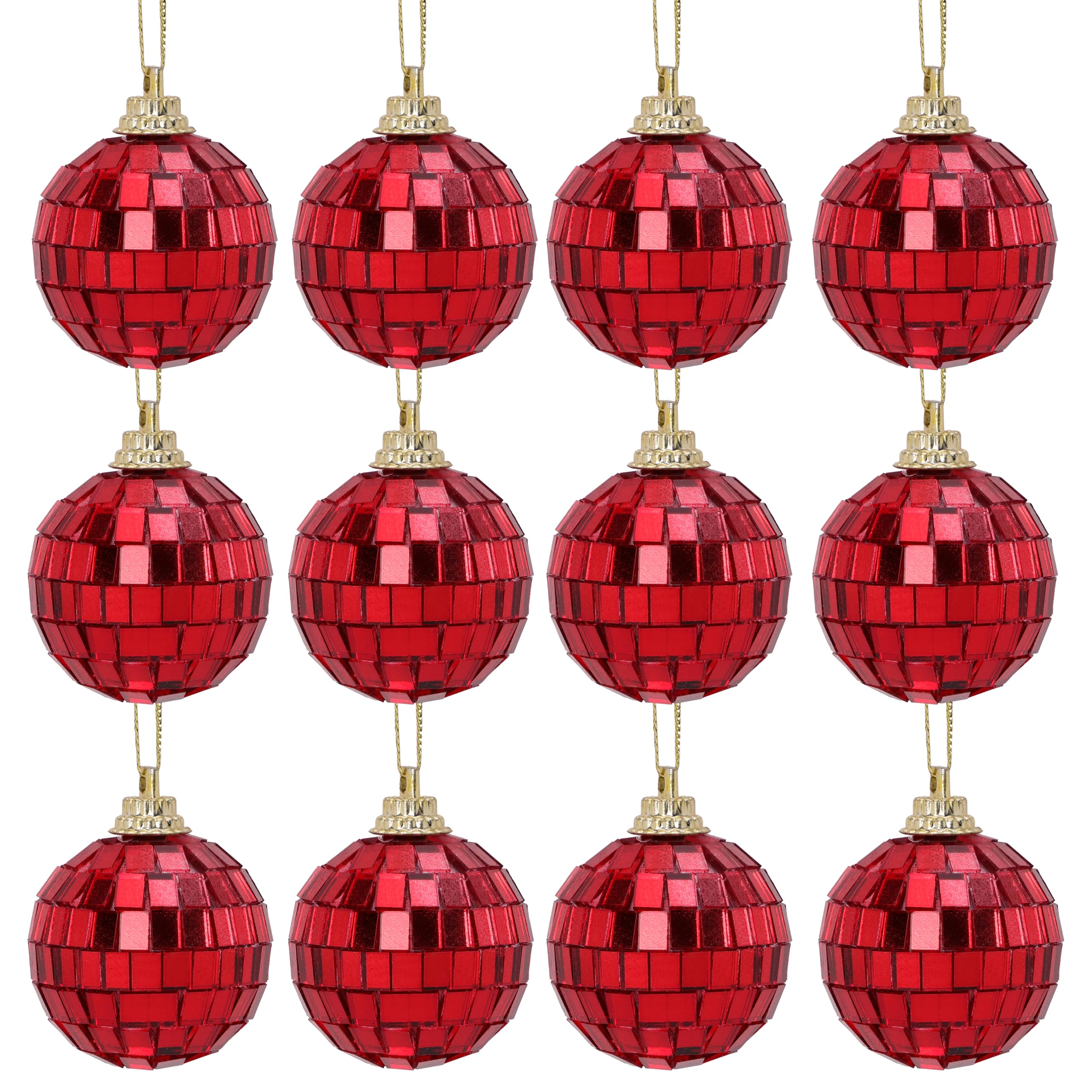 Christmas Concepts Red Christmas Concepts® Pack Of 12-40Mm (1.6") Mirror Disco Baubles - Christmas Tree Decorations (Red)