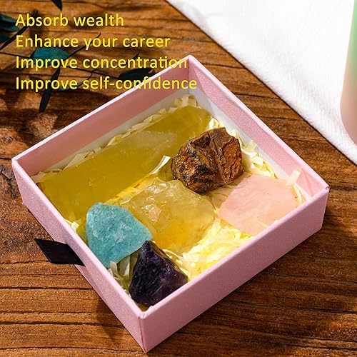 Miniatura 3 de Runyangshi Torre de cristal de citrino natural de 3 pulgadas con 5 piedras crudas de cristal en bruto para Reiki Chakra Meditación Terapia