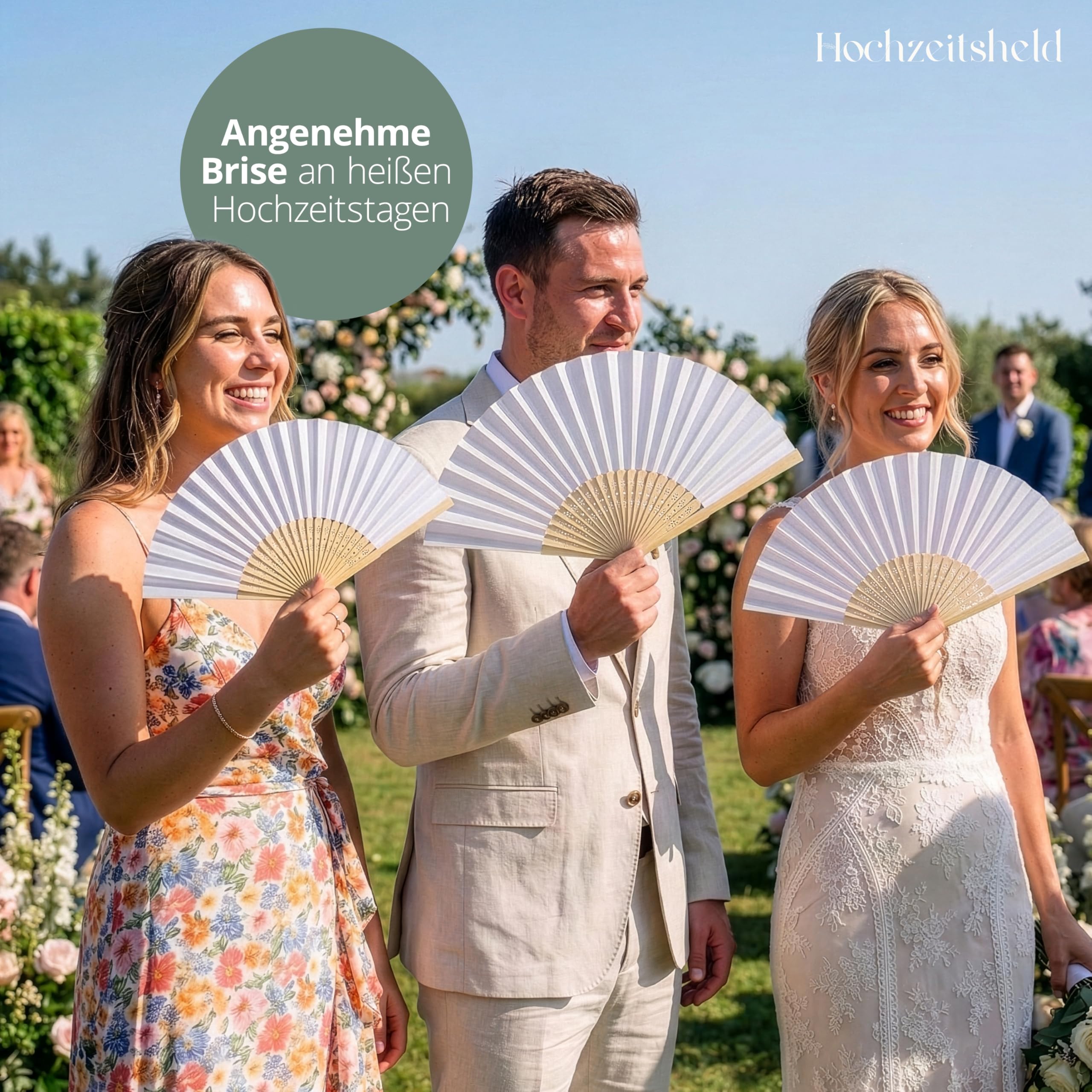 HOCHZEITSHELD Bambus Fächer Hochzeit 20 Stück - Elegante Handfächer als Hochzeitsdeko & Standesamt Deko