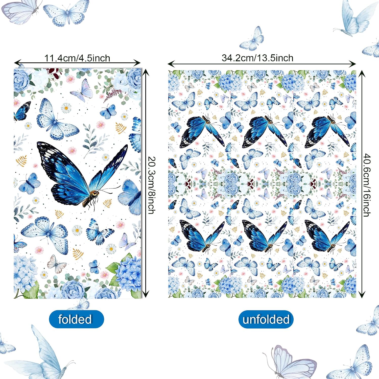 100 Pcs Blue Butterfly Paper Napkins Disposable Butterflies&Flowers Decorative Guest Napkin Soft Paper Hand Towels for Bathroom Bridal Shower Wedding Anniversary Tea Party image 2