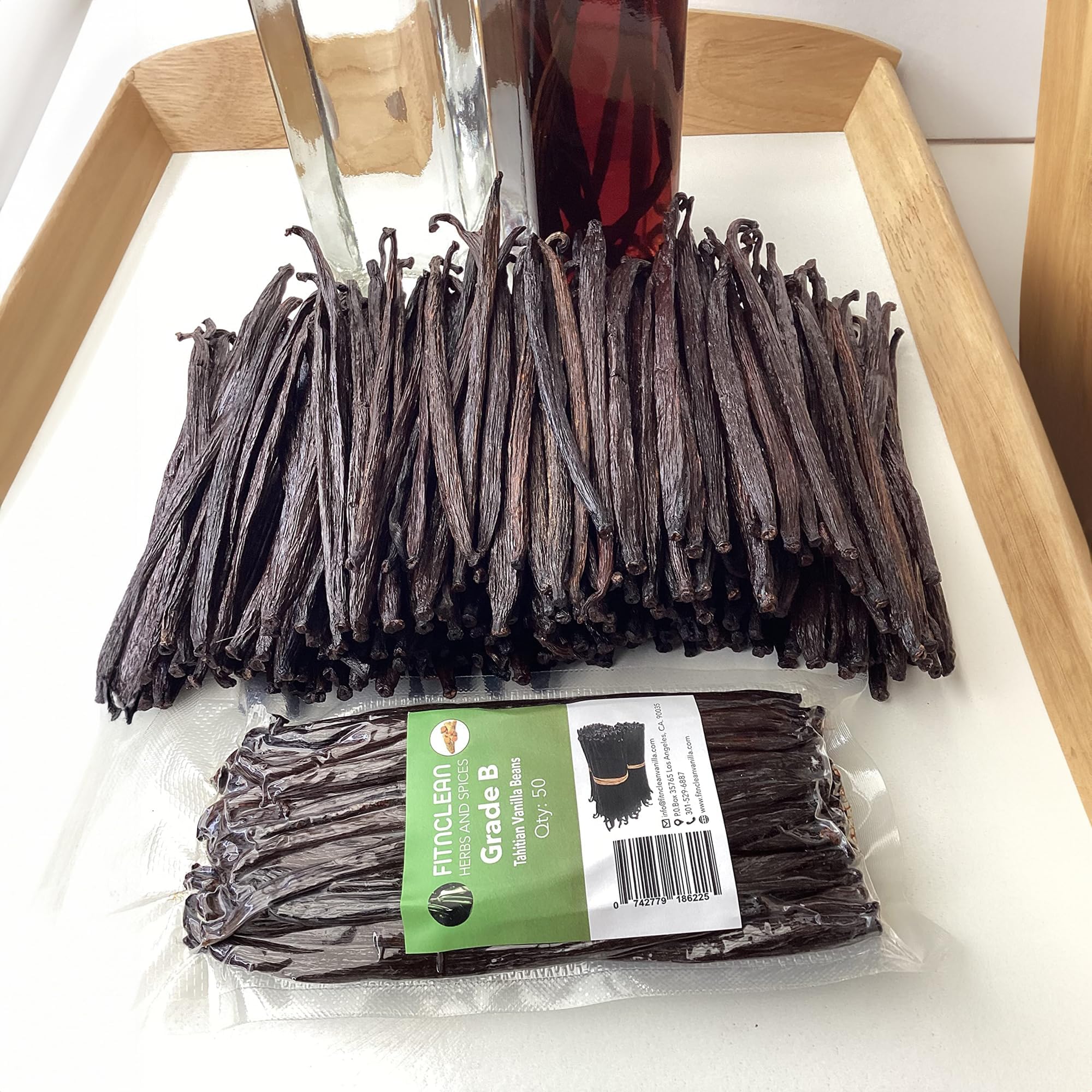 50 Tahitian Vanilla Beans Grade B for extract, Cooking and Baking by FITNCLEAN VANILLA| Fresh 5"-7" NON-GMO Whole Natural Raw Pods