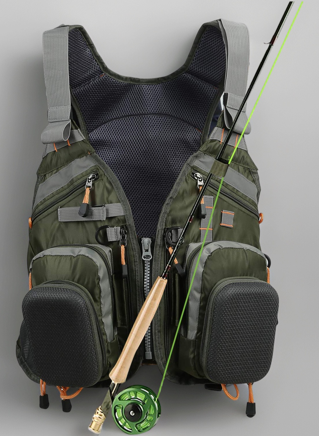 Fly Fishing Vest, Pockets Jacket, Outdoor Quick-Dry Net Vest, Fishing Hunting Waistcoat, Travel Photography Mesh Vest (Light green)