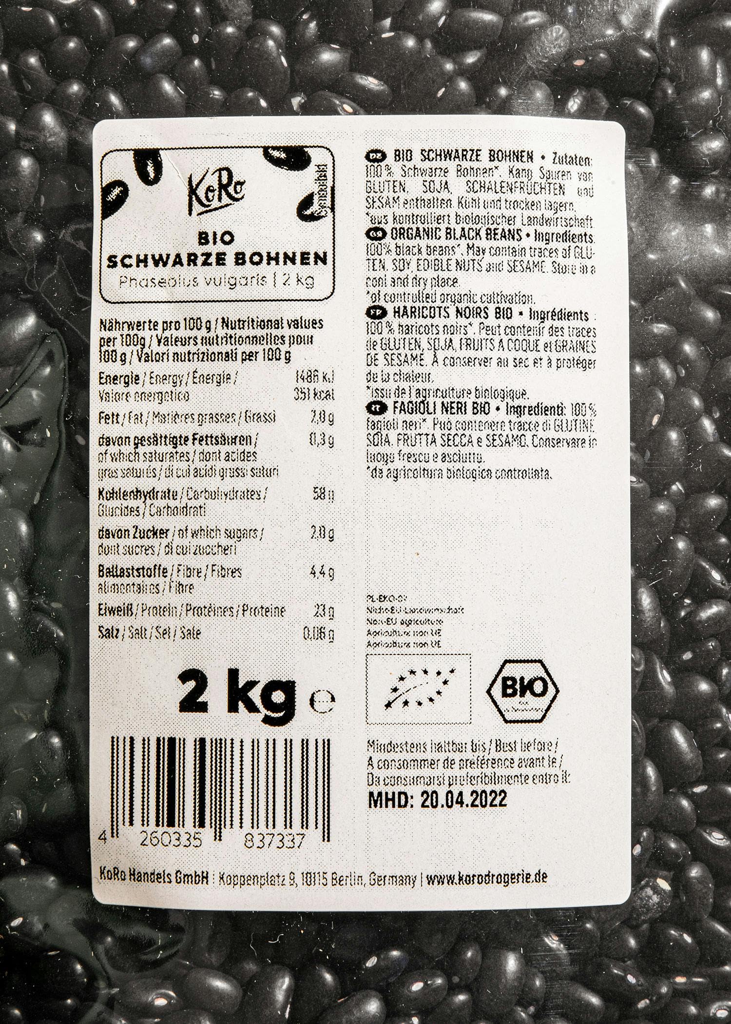 KoRo - Fagioli neri bio 2 kg - Versatili e in maxi formato - Da agricoltura biologica - Legumi secchi per ogni uso