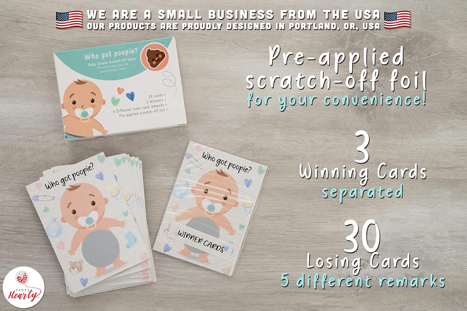 Party Hearty Baby Shower Games 33 Raffle Cards, Poopie Emoji Scratch Off Lottery Tickets, 3 Winners 5 Different Loser Card Designs, Gender Neutral, Silly Activity for Ice Breakers, Door Prizes