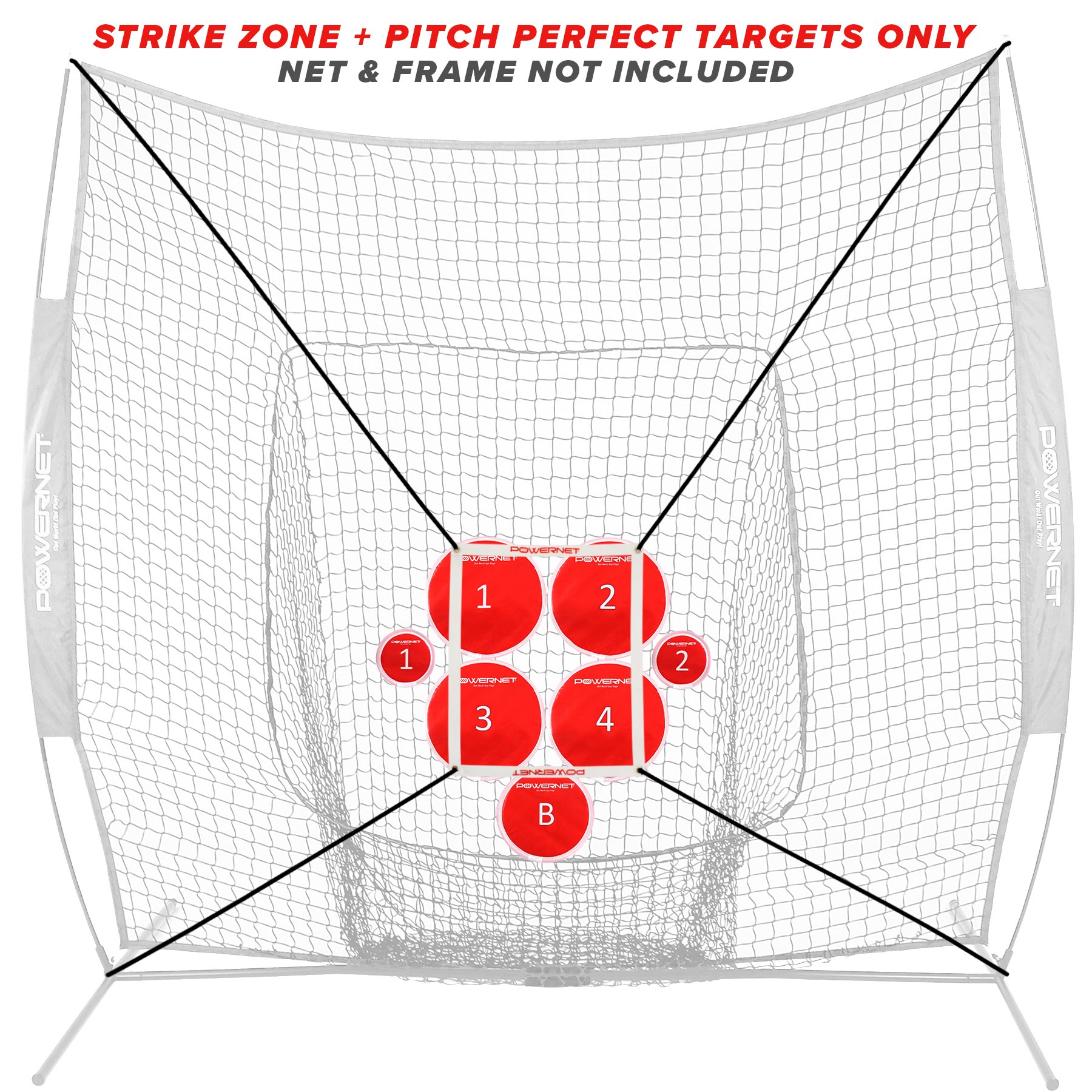 PowerNet Pitch Perfect Targets and Strike Zone Attachment for 7x7 Net Bundle | Baseball Softball Pitching Trainer | 3 Size Target Set | Increase Pitching Throwing Accuracy Location | Training Aid