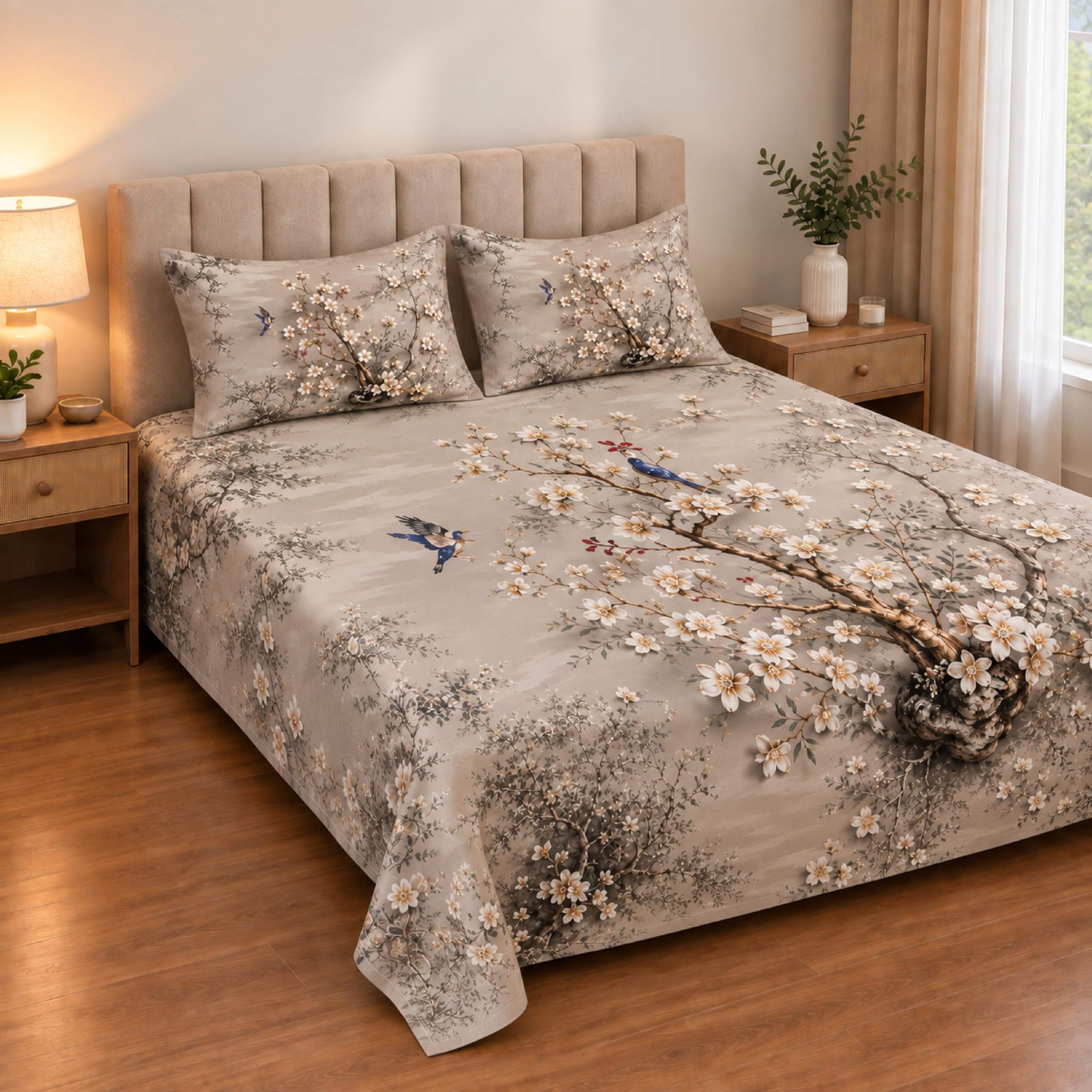 Signature Microfiber Queen Bedsheet Set - Ivory Geometric -1