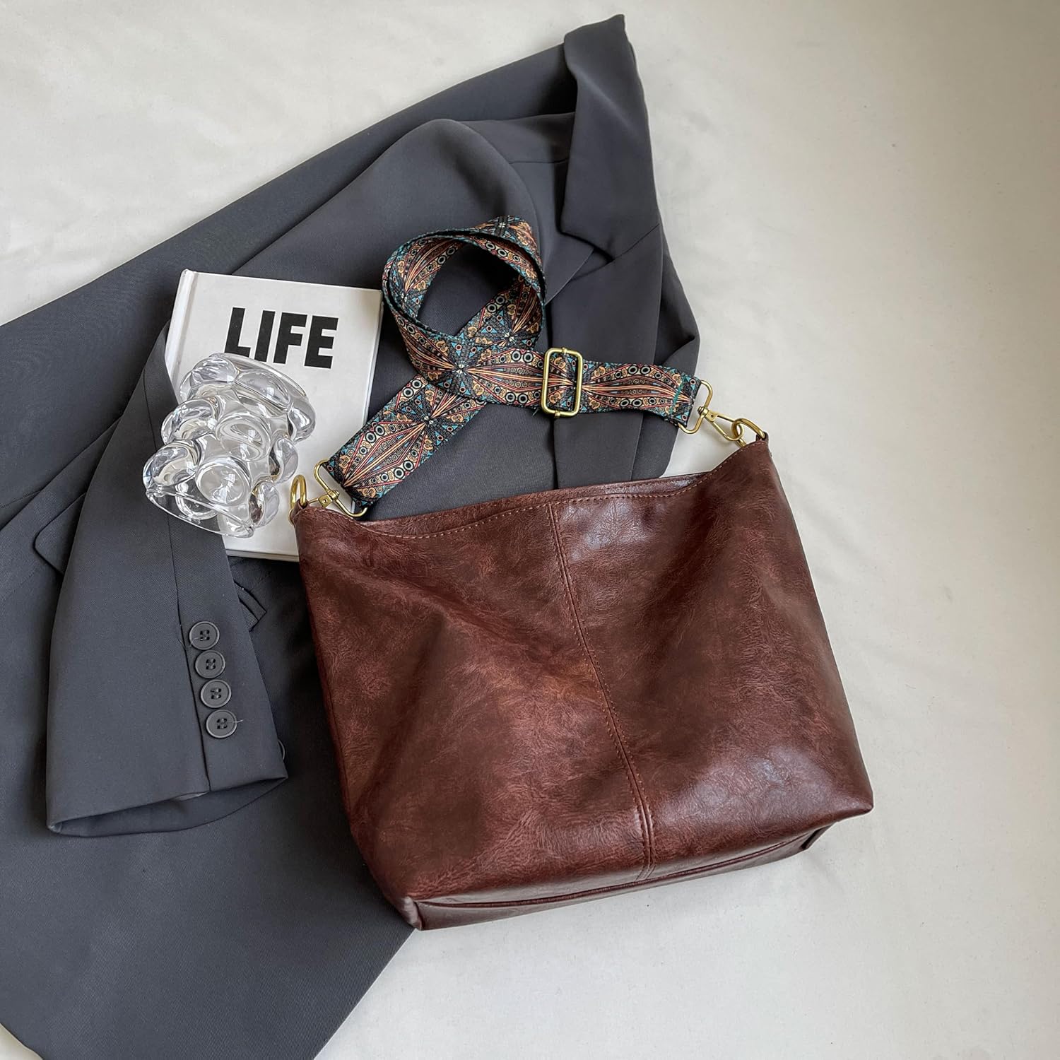 Fashion Hobo Bags for Women Vegan Leather Crossbody Bag with Guitar Strap Shoulder Purses and Handbags - Image 4