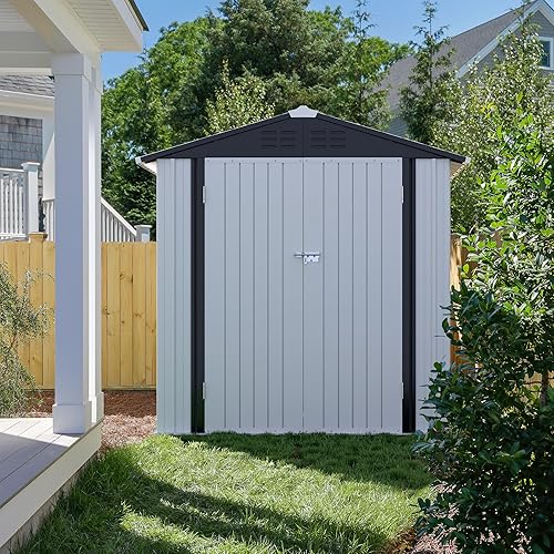 Miniatura 7 de JUMMICO Cobertizo de almacenamiento de metal para exteriores, cobertizo de metal de 6 x 4 pies con puerta con cerradura, cobertizo de herramientas