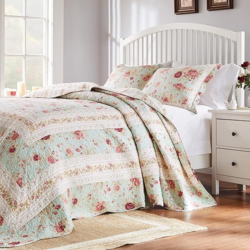 Vista 14 de Greenland Home Juego de colcha de 3 piezas, tamaño King, color crudo (100 % algodón, 100 % algodón) Azul,Crudo