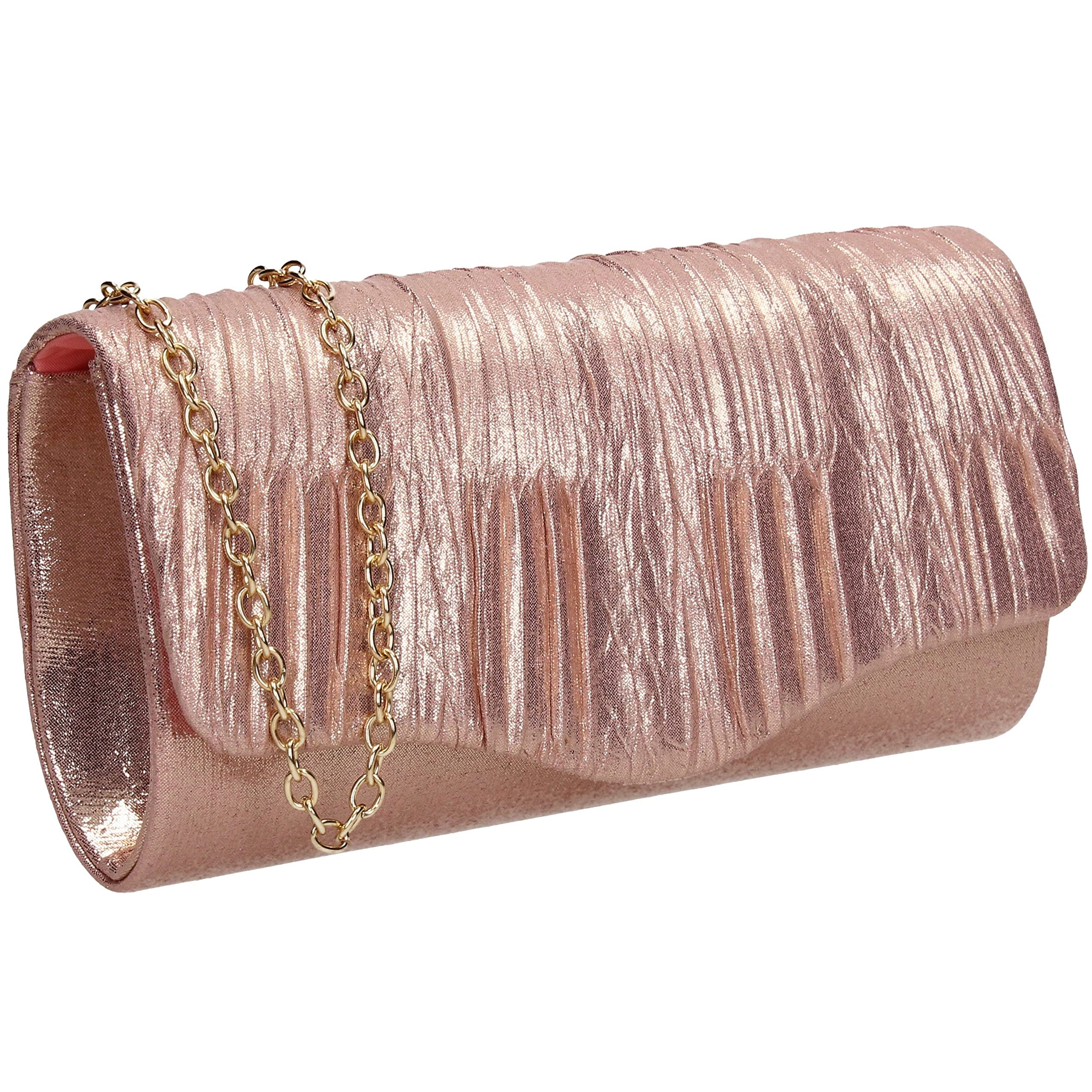 SwankySwans Alice Womens Shiny Metallic Party Prom Wedding Evening Small Clutch Bag Purse (Pink)