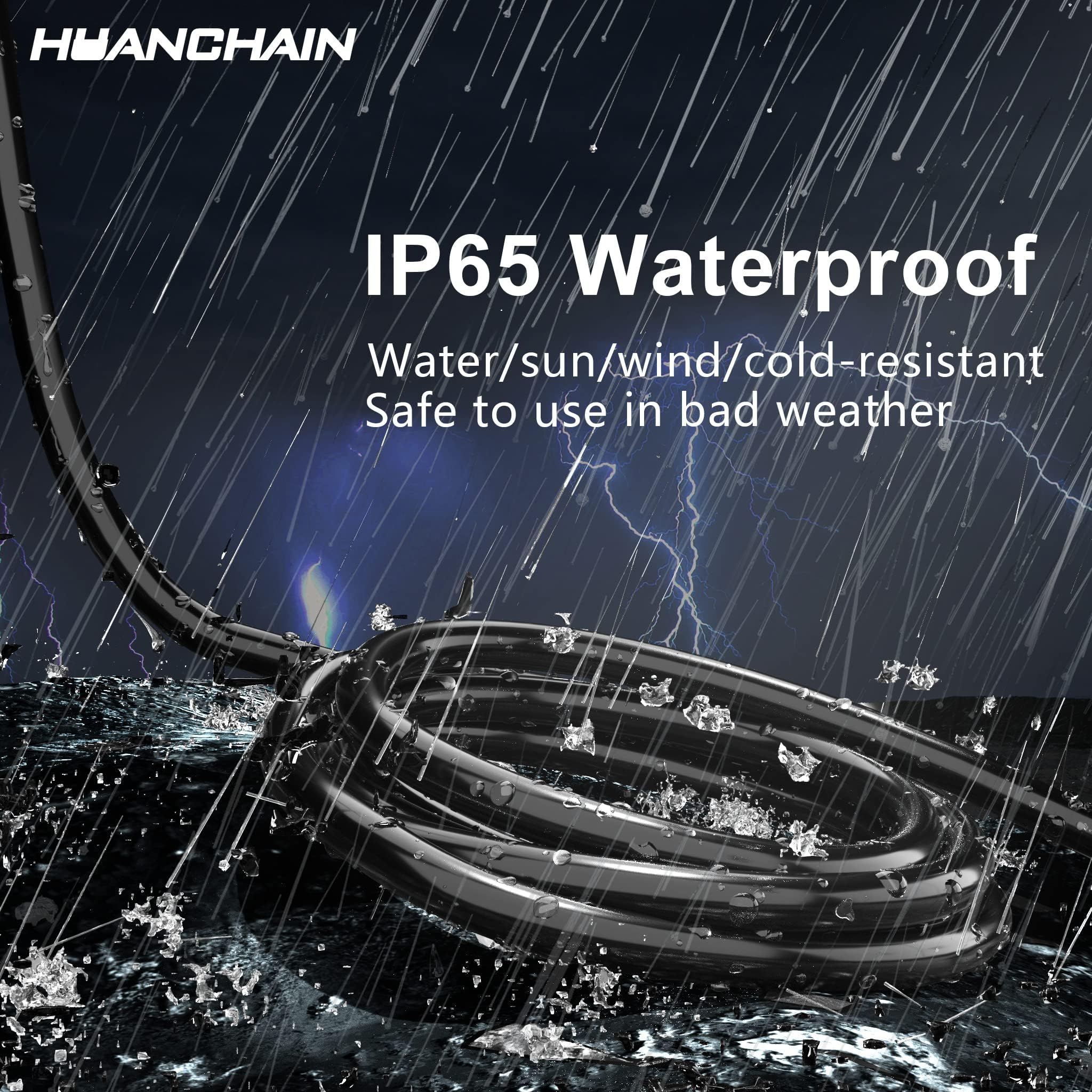 HUANCHAIN Cable alargador negro para interior y exterior, calibre 16/3, 50 pies, ignífugo, flexible, 3 pines, 13 A, 1625 W, 16 AWG SJTW, 2 unidades