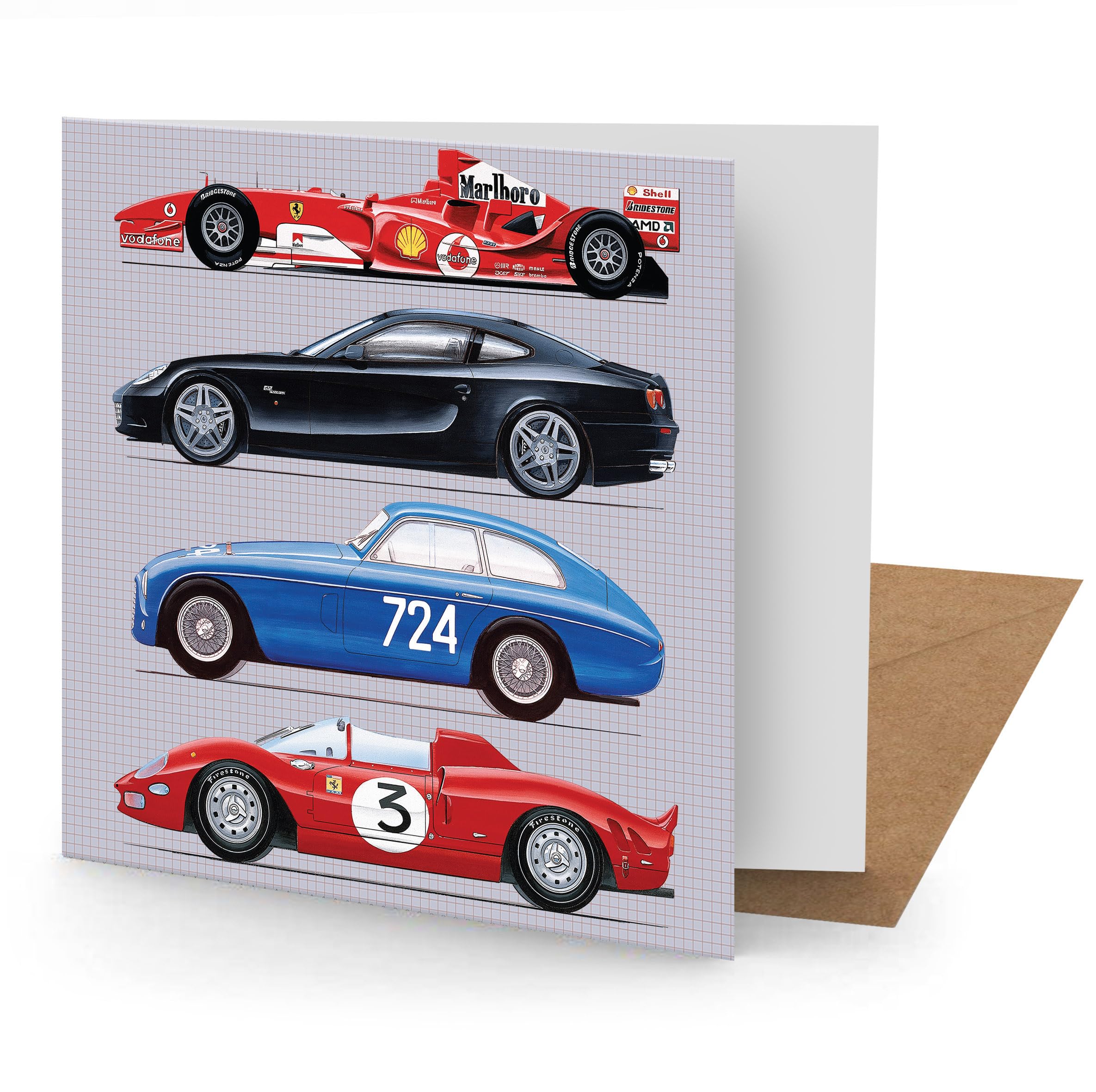 Ferrari Greetings Card Suitable for Birthdays, Thank You, Any Occasion, 15 x 15 cms, Multi-Coloured