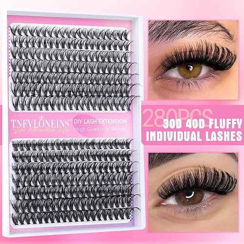 Miniatura 3 de TNFVLONEINS - Kit de extensión de pestañas para bricolaje, rizo D, kit de pestañas individuales de 0.315 a 0.630 pulgadas, racimos de pestañas con
