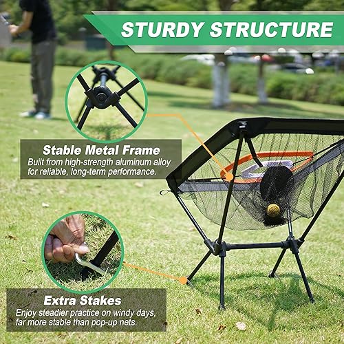 Miniatura 3 de Red de astillado plegable con alfombrilla y pelotas, objetivo de práctica de golf plegable para interiores, juego de golf en el patio trasero