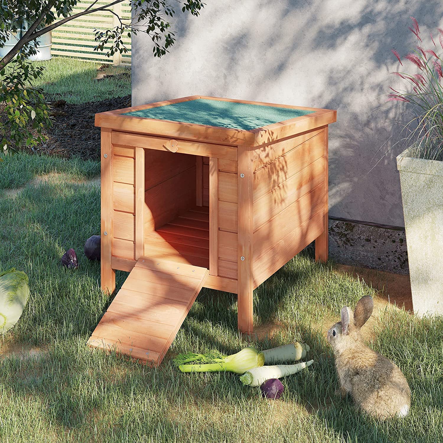 Conejera Madera de Exterior Jaula para Conejo Cobaya Casa para Animal Pequeño 51x42x43cm Caseta Woody (Caseta)