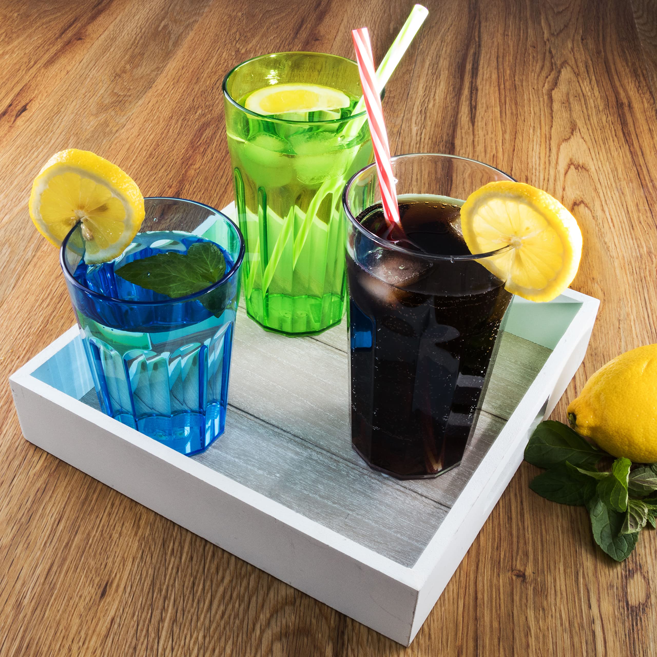 12 Stück Acryl Trinkglas BUNT GRÜN BLAU GELB für 6 450 630ml Set Kunststoff