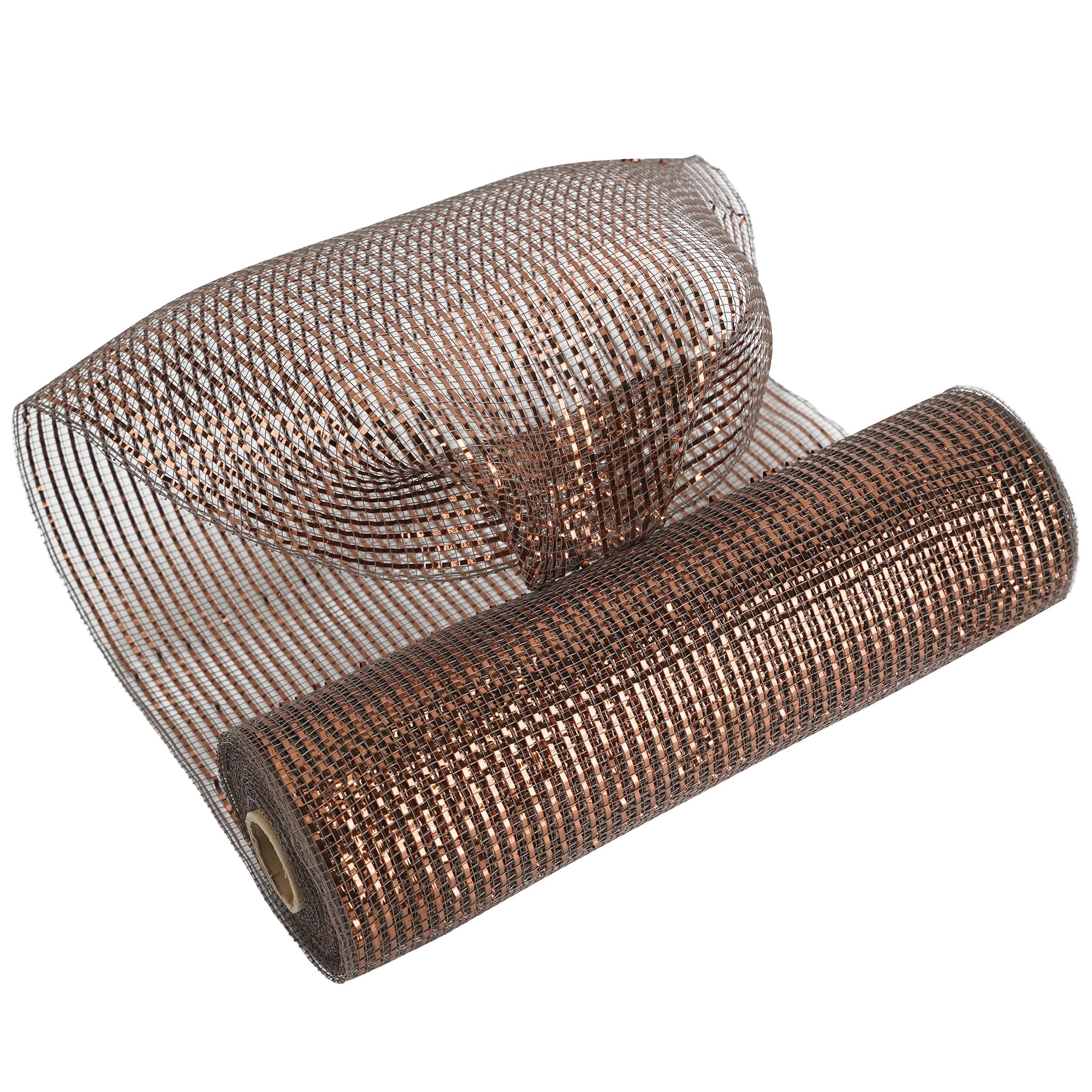 MEEDEE Brown Deco Mesh 10 Inch Deluxe Wide Foil Metallic Mesh Ribbon Chocolate Deco Mesh Harvest Mesh Ribbon Fall Mesh for Wreaths, Garland, Christmas