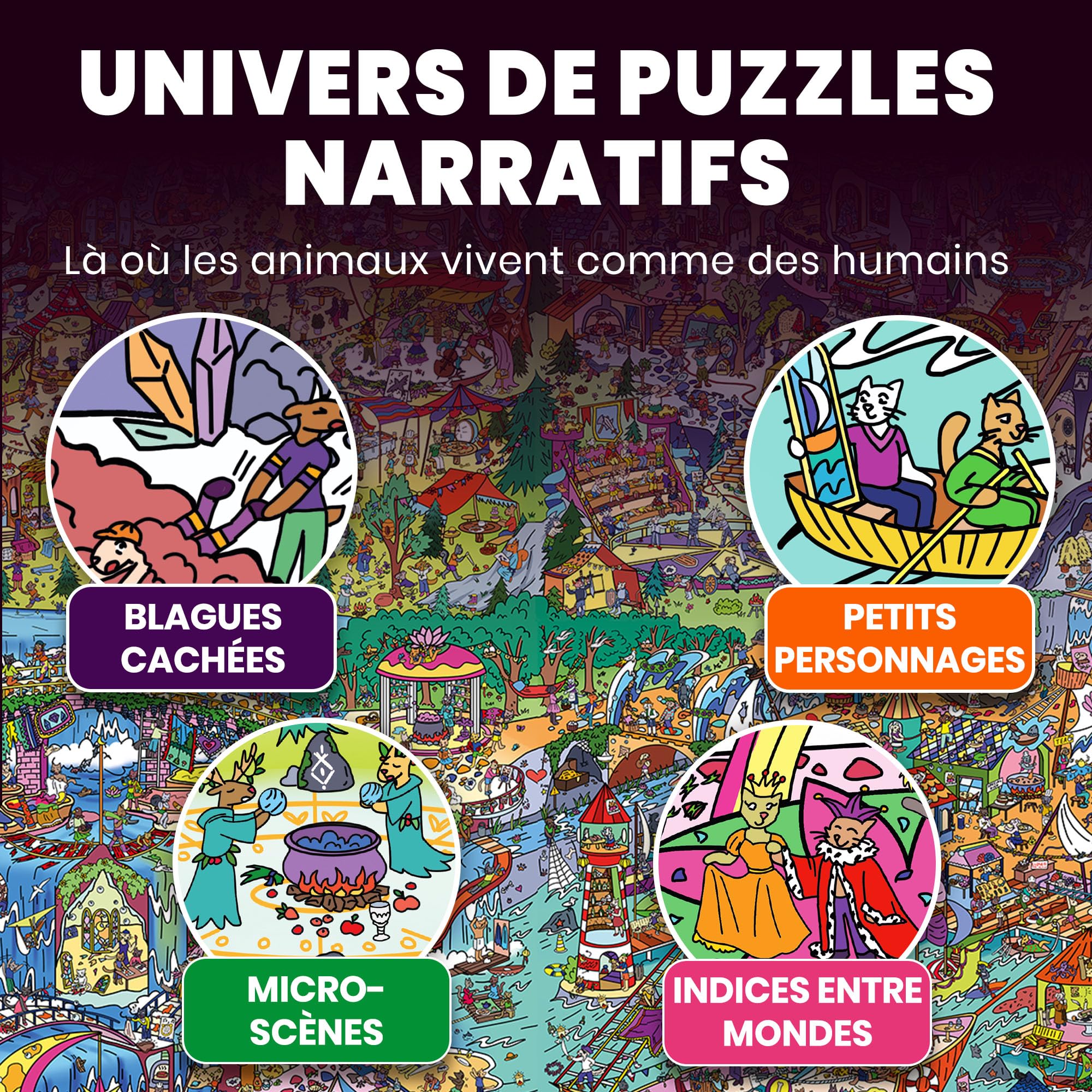 Puzzle 1000 pièces Adulte – Puzzles de 1000 pièces pour Adultes | Lot de 4 puzzles – 892 secrets cachés – Construisez un royaume mystérieux épique avec Rocktail, Twigtail, Furfloat et Blush L